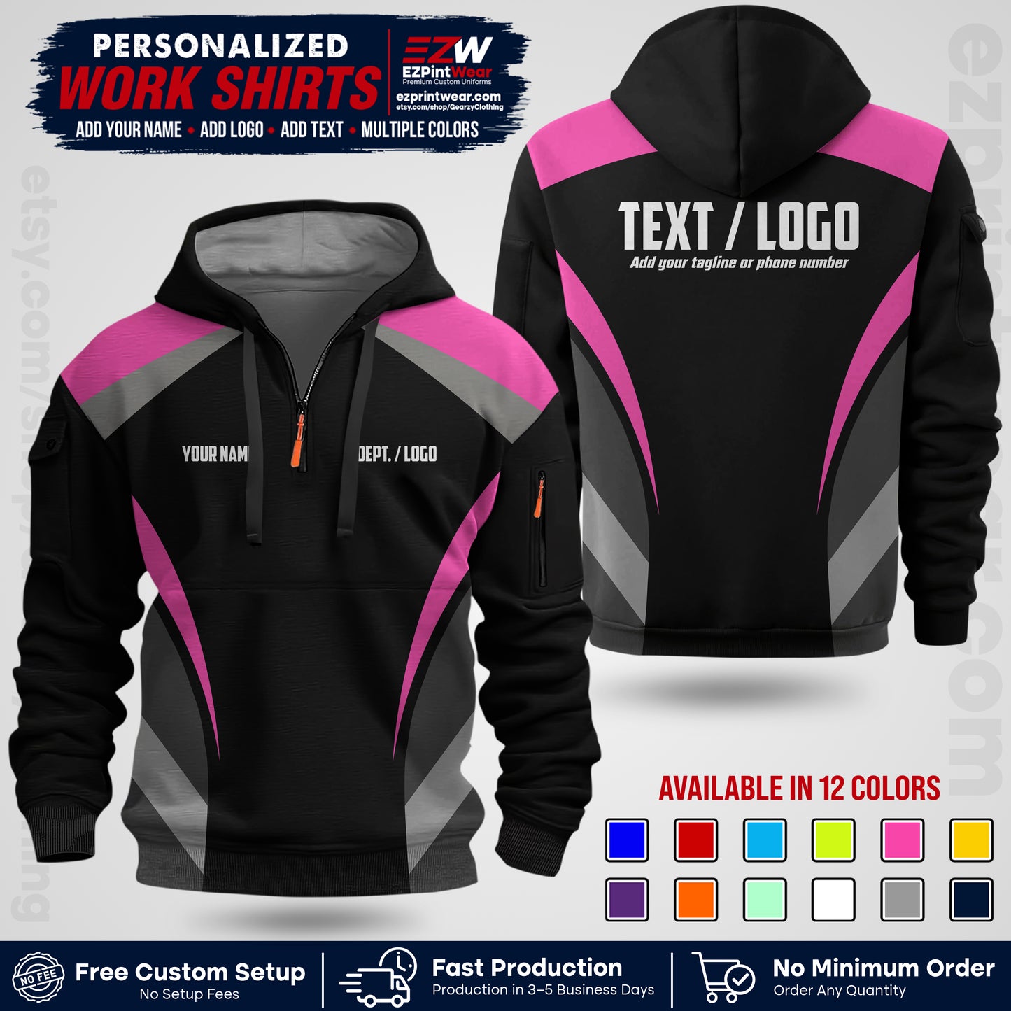 Custom All Over Print Work Uniform Shirt with Name, Logo & Text | Custom Hawaiian Shirt | Company Shirt | Employee Uniform UNF03