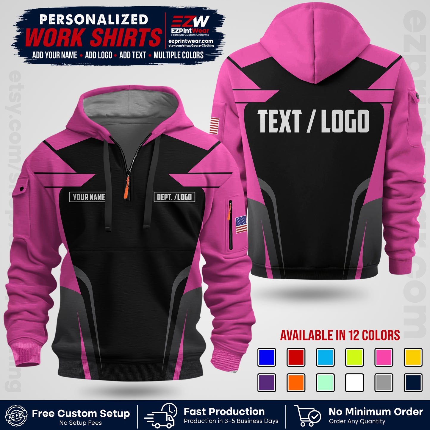 Custom All Over Print Work Uniform Shirt with Name, Logo & Text | Custom Hawaiian Shirt | Company Shirt | Employee Uniform UNF01