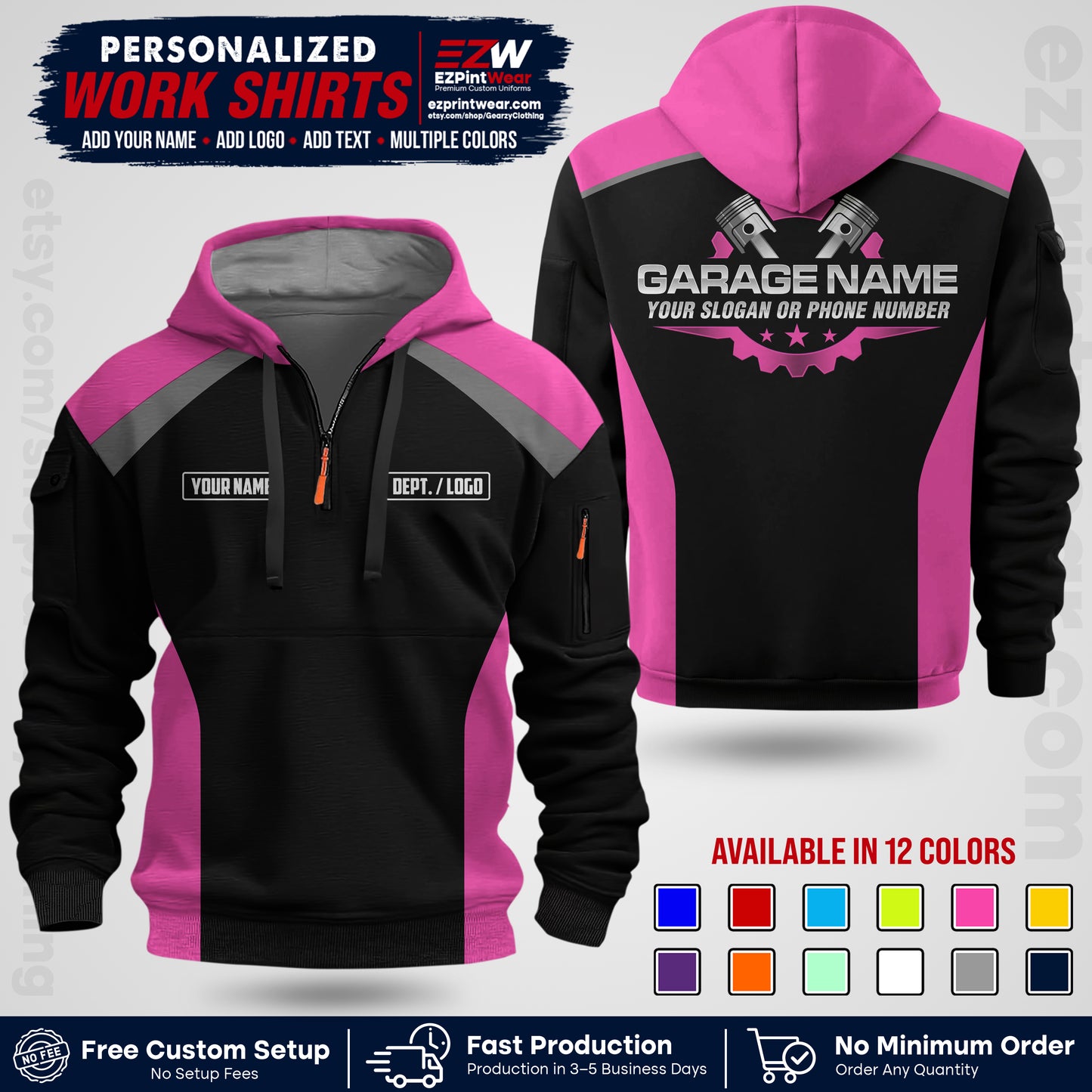 Custom Mechanic Work Shirt with Name, Logo & Text | Auto Shop Uniform | Workwear MCN 06