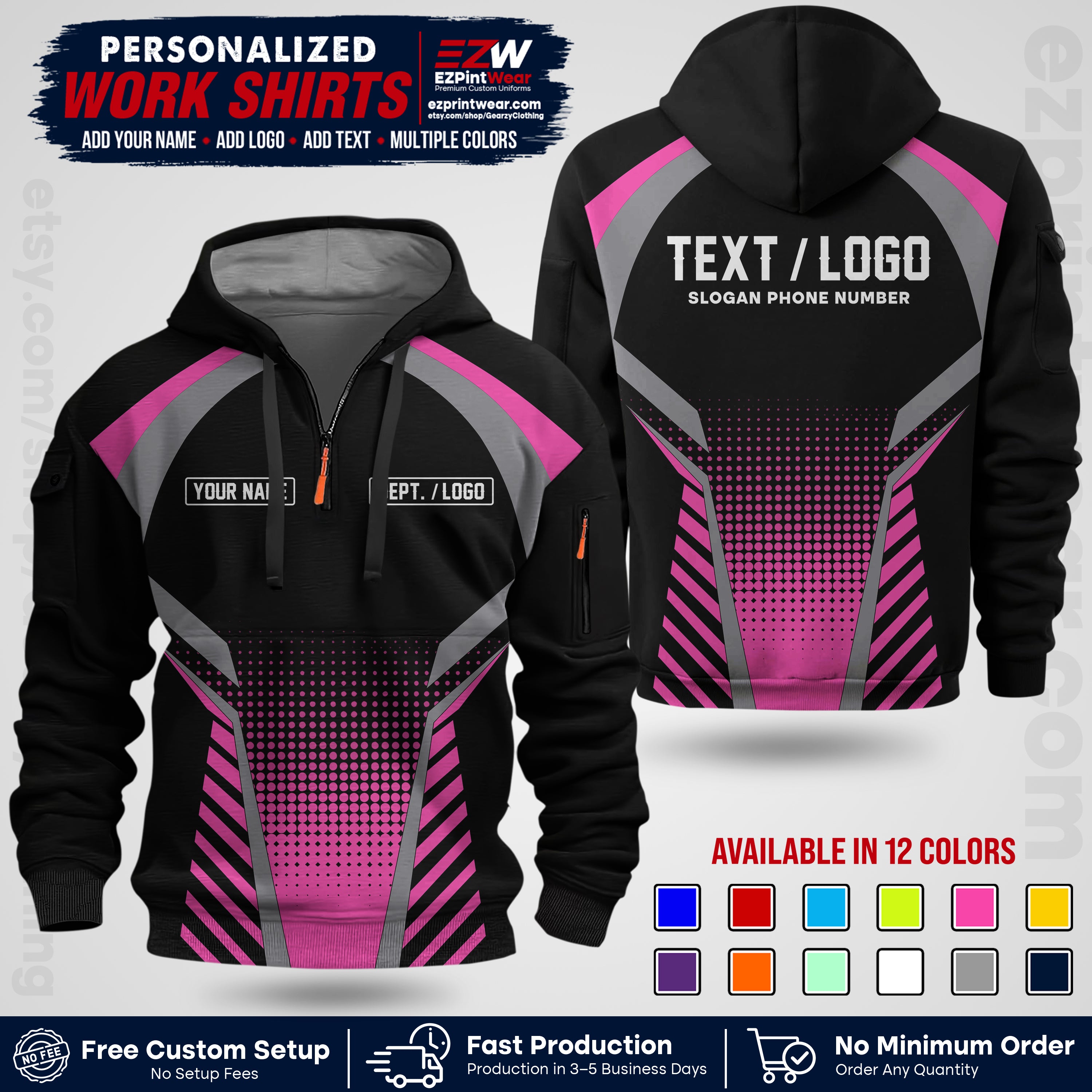 Custom All Over Print Work Uniform Shirt with Name, Logo & Text | Custom Hawaiian Shirt | Company Shirt | Employee Uniform UNF19
