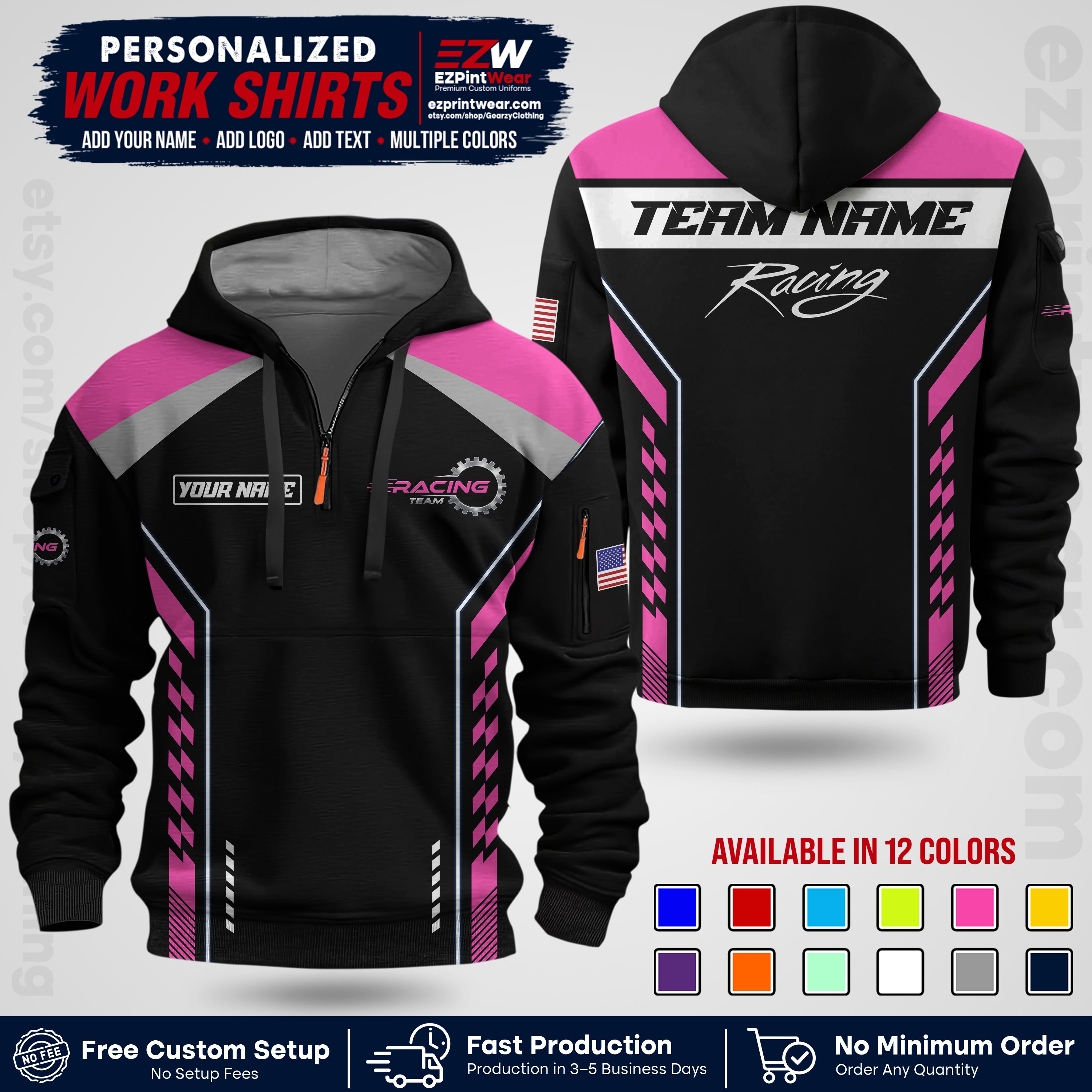 Custom Racing Shirt with Name, Logo & Text | Race Team Uniform | Crew Apparel RC13