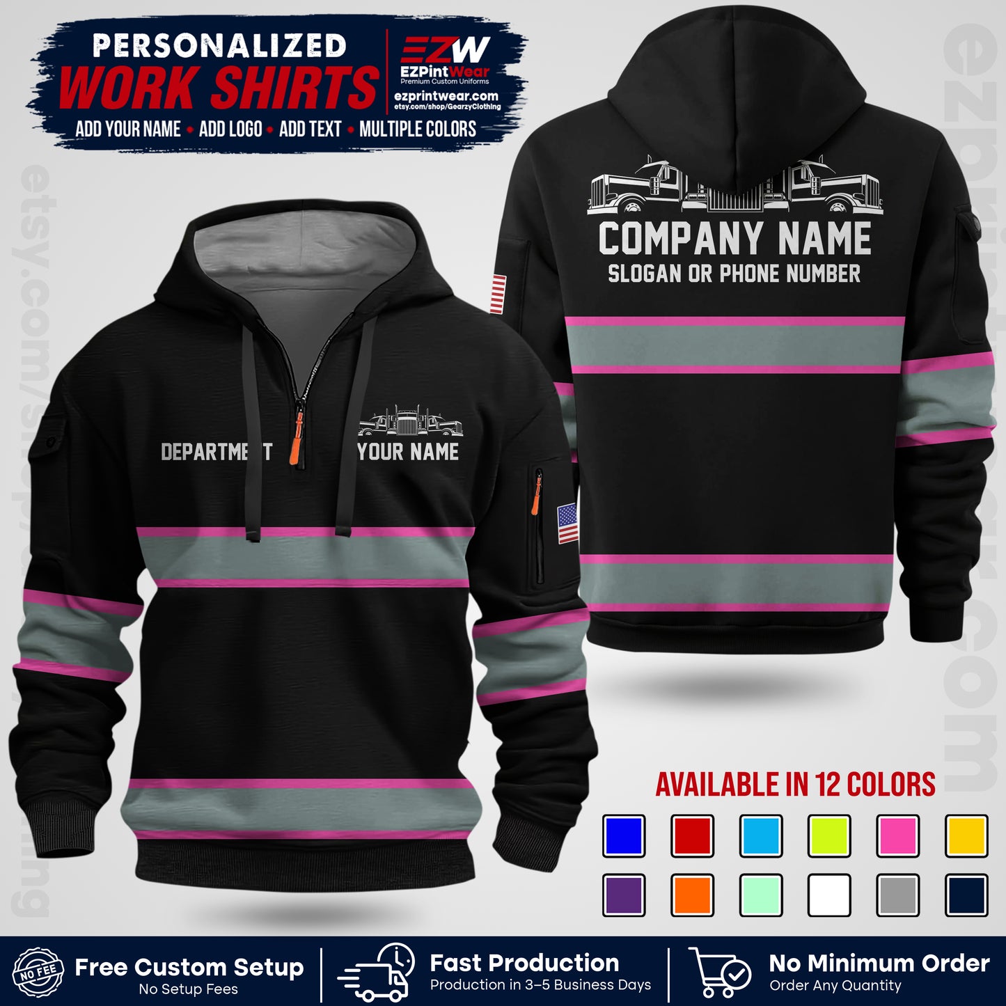 Personalized Truck Driver Workwear Uniform | Custom Safety Stripe Apparel | Non-Reflective Reflective Style Design TW04
