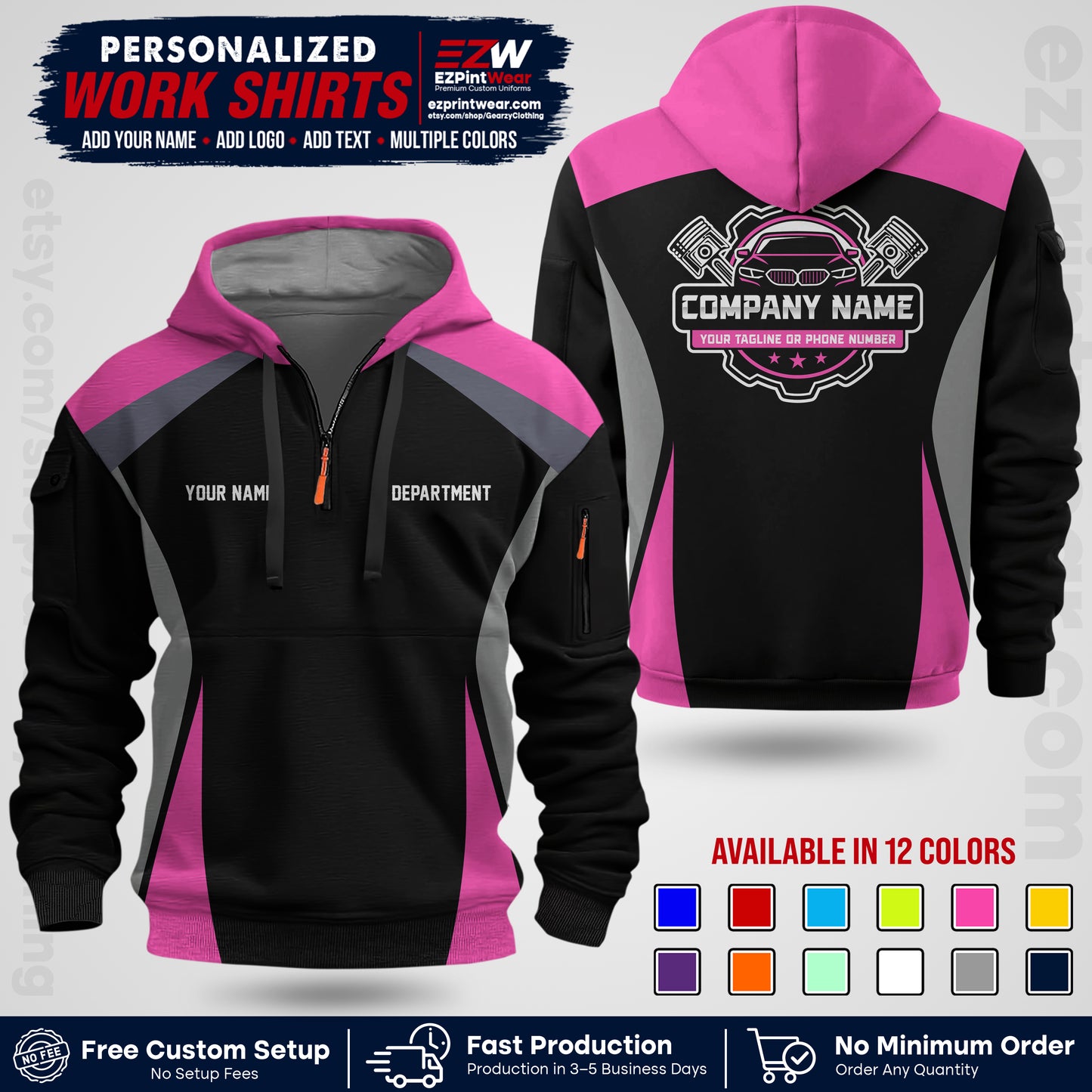 Custom Mechanic Work Shirt with Name, Logo & Text | Auto Shop Uniform | Workwear MCN 08
