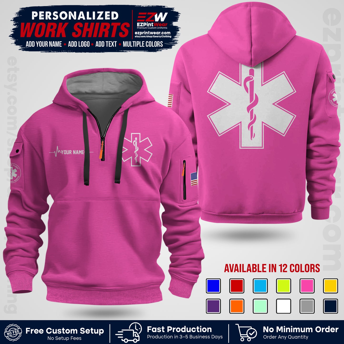 Custom EMS Shirt with Name, Logo & Text | EMS Team Uniform | First Responder Workwear EMSU04