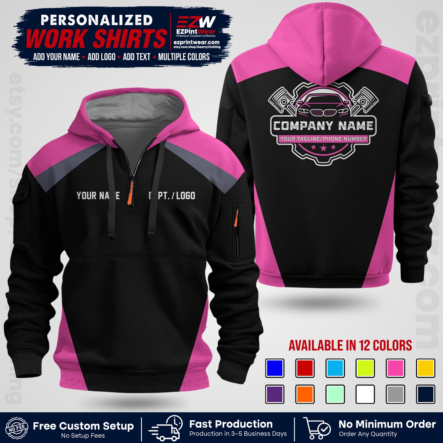 Custom Mechanic Work Shirt with Name, Logo & Text | Auto Shop Uniform | Workwear MCN 03