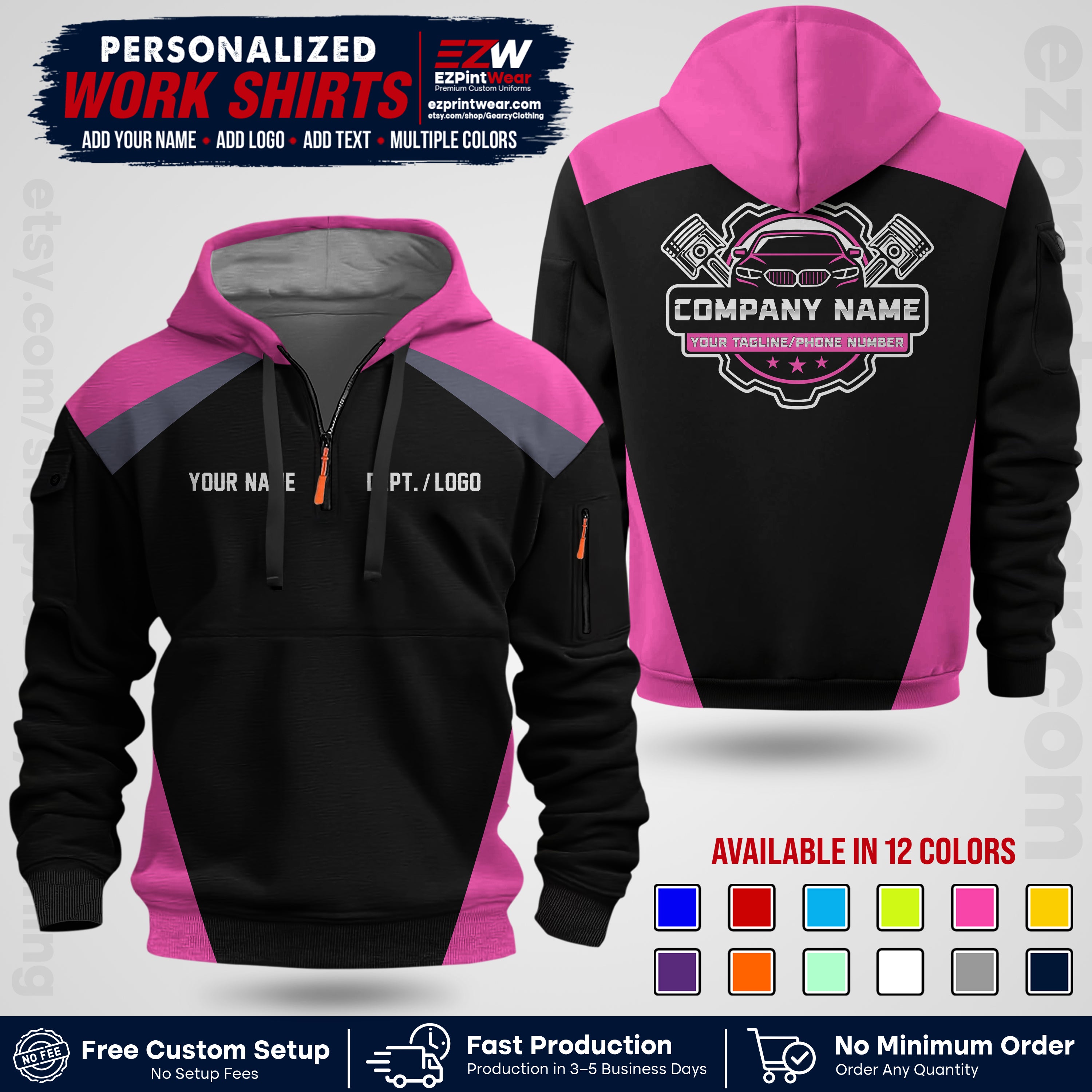 Custom Mechanic Work Shirt with Name, Logo & Text | Auto Shop Uniform | Workwear MCN 03