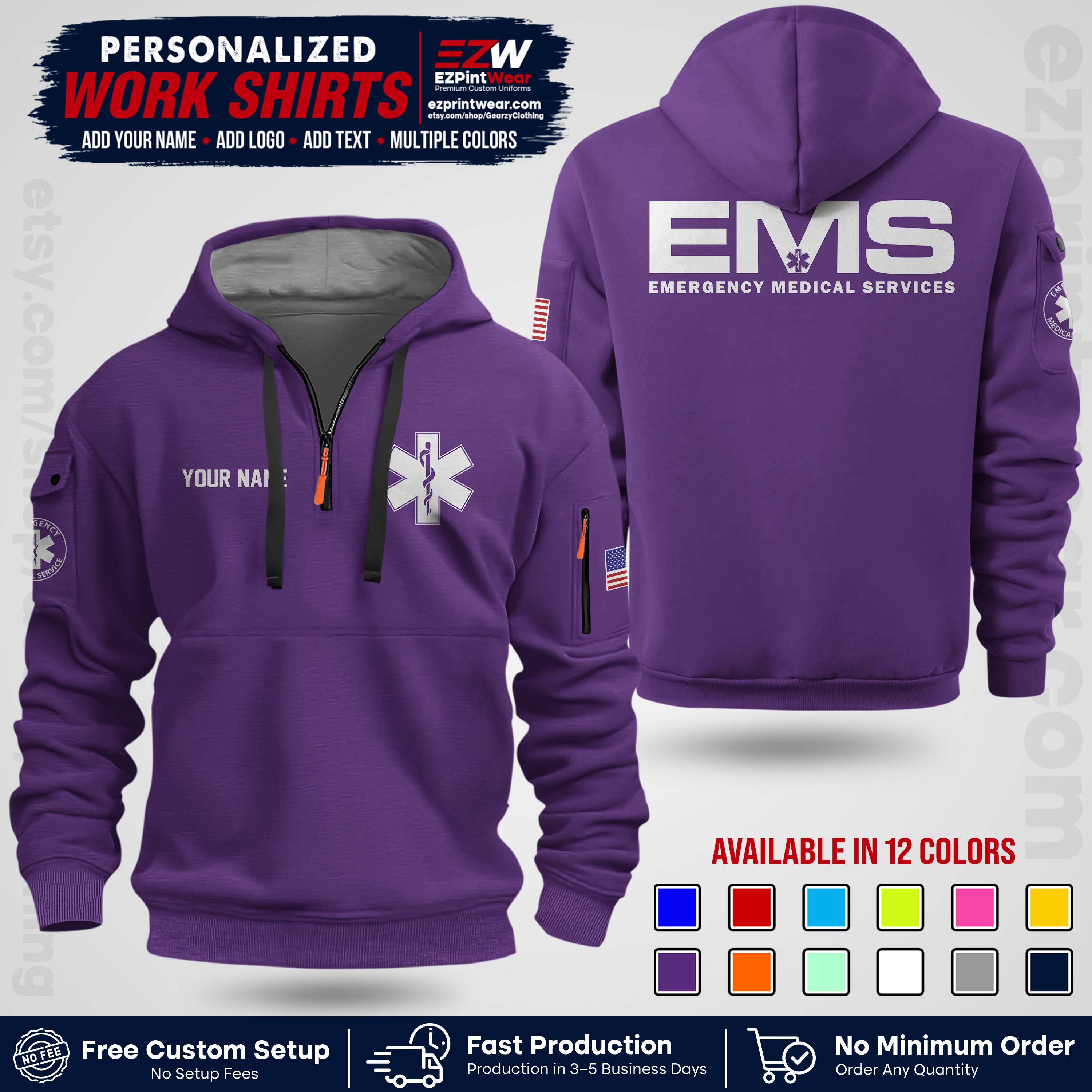 Custom EMS Shirt with Name, Logo & Text | EMS Team Uniform | First Responder Workwear EMSU01