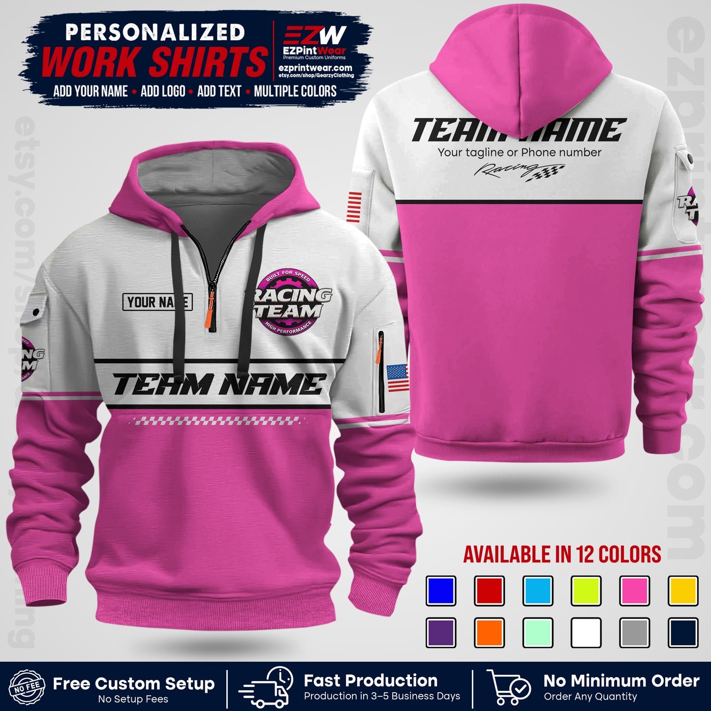 Custom Racing Shirt with Name, Logo & Text | Race Team Uniform | Crew Apparel RC12