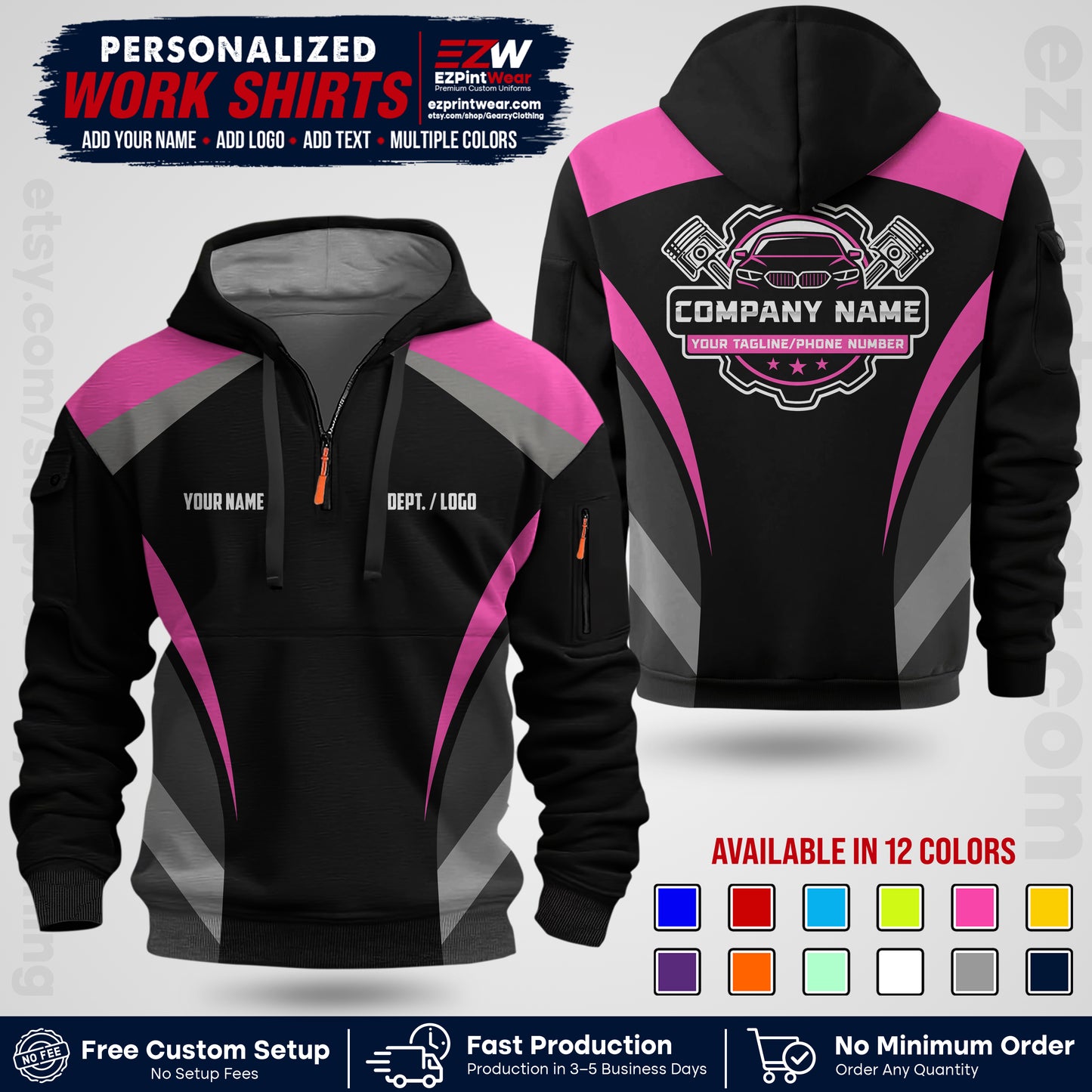 Custom Mechanic Work Shirt with Name, Logo & Text | Auto Shop Uniform | Workwear MCN 05