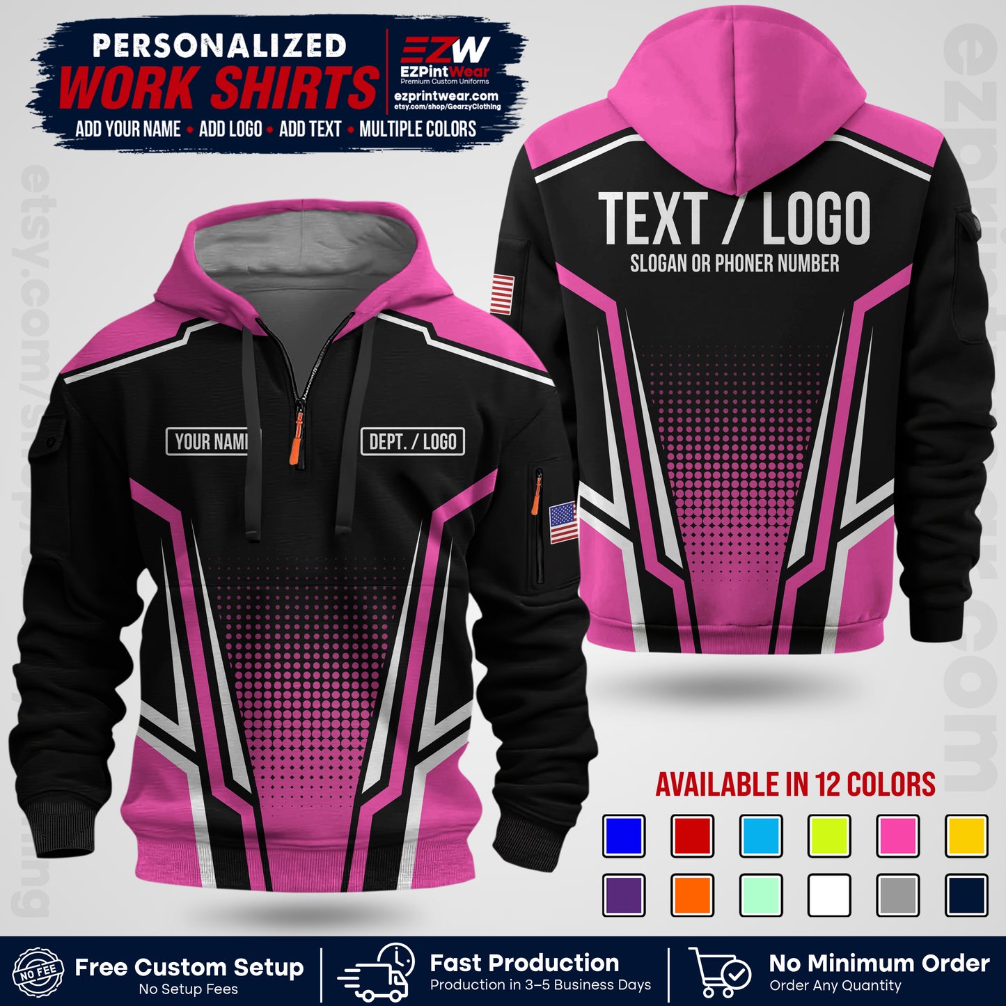 Custom All Over Print Work Uniform Shirt with Name, Logo & Text | Custom Hawaiian Shirt | Company Shirt | Employee Uniform UNF17