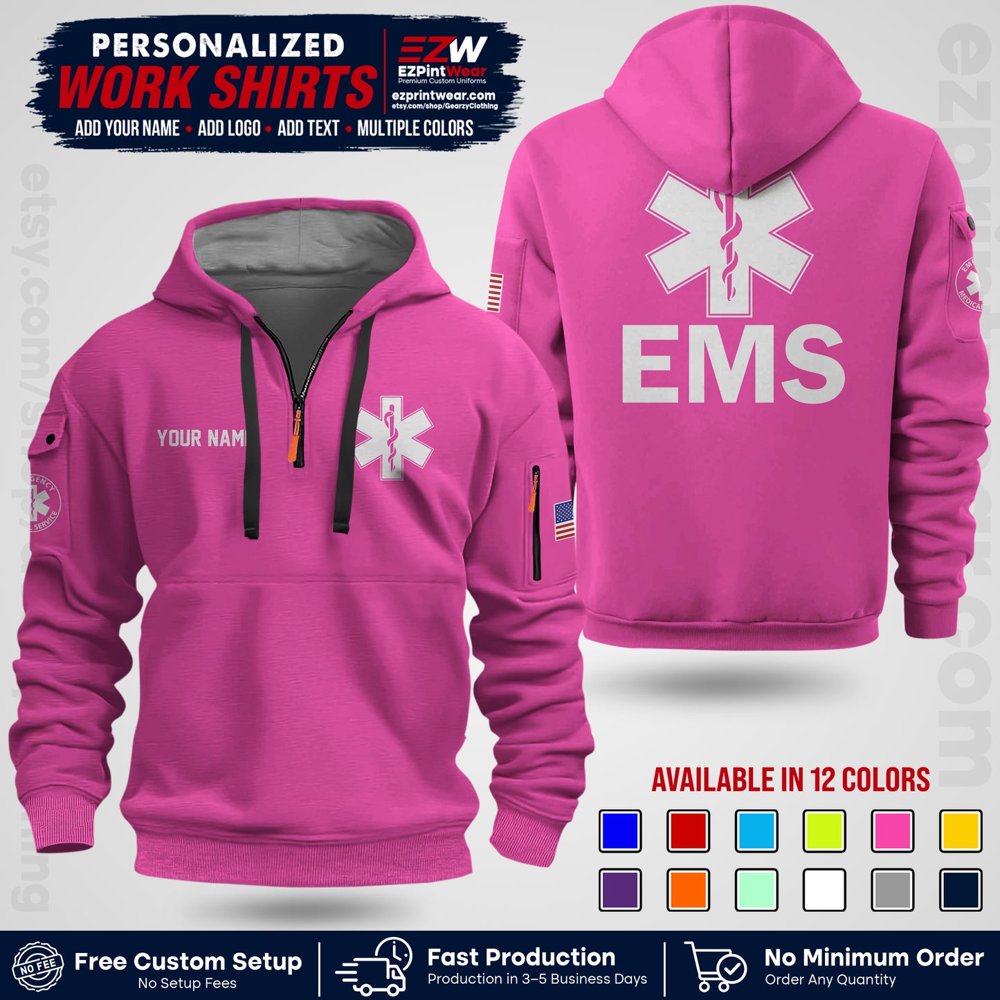 Custom EMS Shirt with Name, Logo & Text | EMS Team Uniform | First Responder Workwear EMSU02