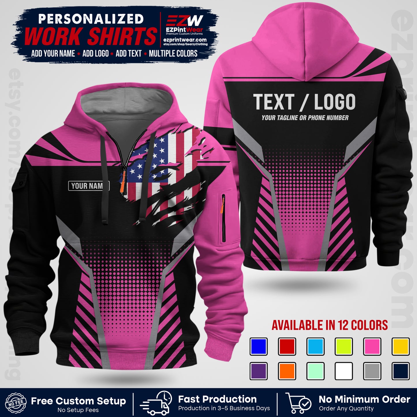 Custom All Over Print Work Uniform Shirt with Name, Logo & Text | Custom Hawaiian Shirt | Company Shirt | Employee Uniform UNF07