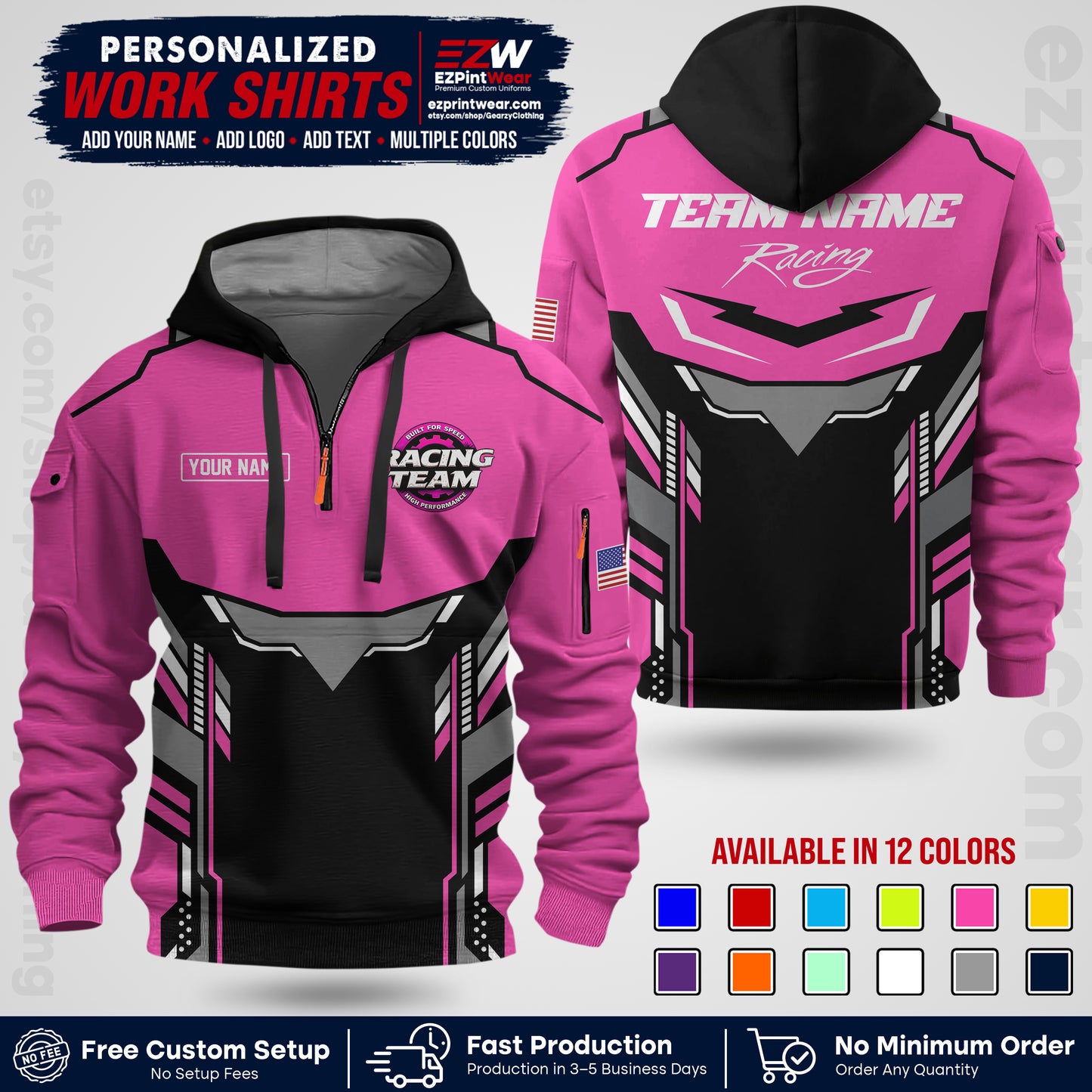 Custom Racing Shirt with Name, Logo & Text | Race Team Uniform | Crew Apparel RC11