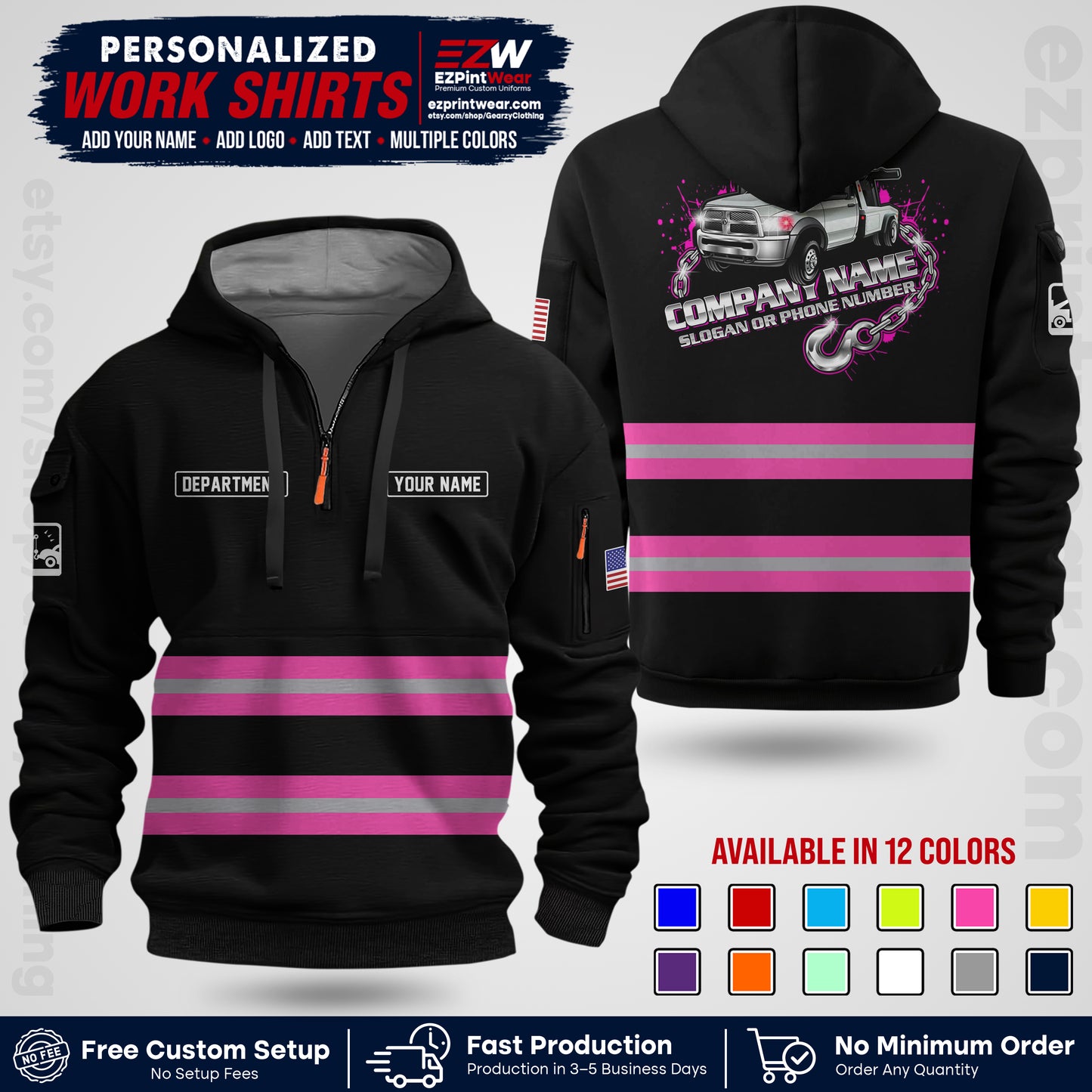 Custom Towing Workwear Uniform | Personalized Tow Truck Shirt | Non-Reflective Safety Stripe Apparel | Custom Towing Shirt | Tow Truck Apparel TW05