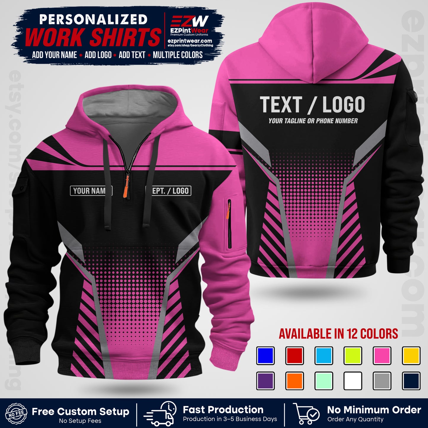 Custom All Over Print Work Uniform Shirt with Name, Logo & Text | Custom Hawaiian Shirt | Company Shirt | Employee Uniform UNF08