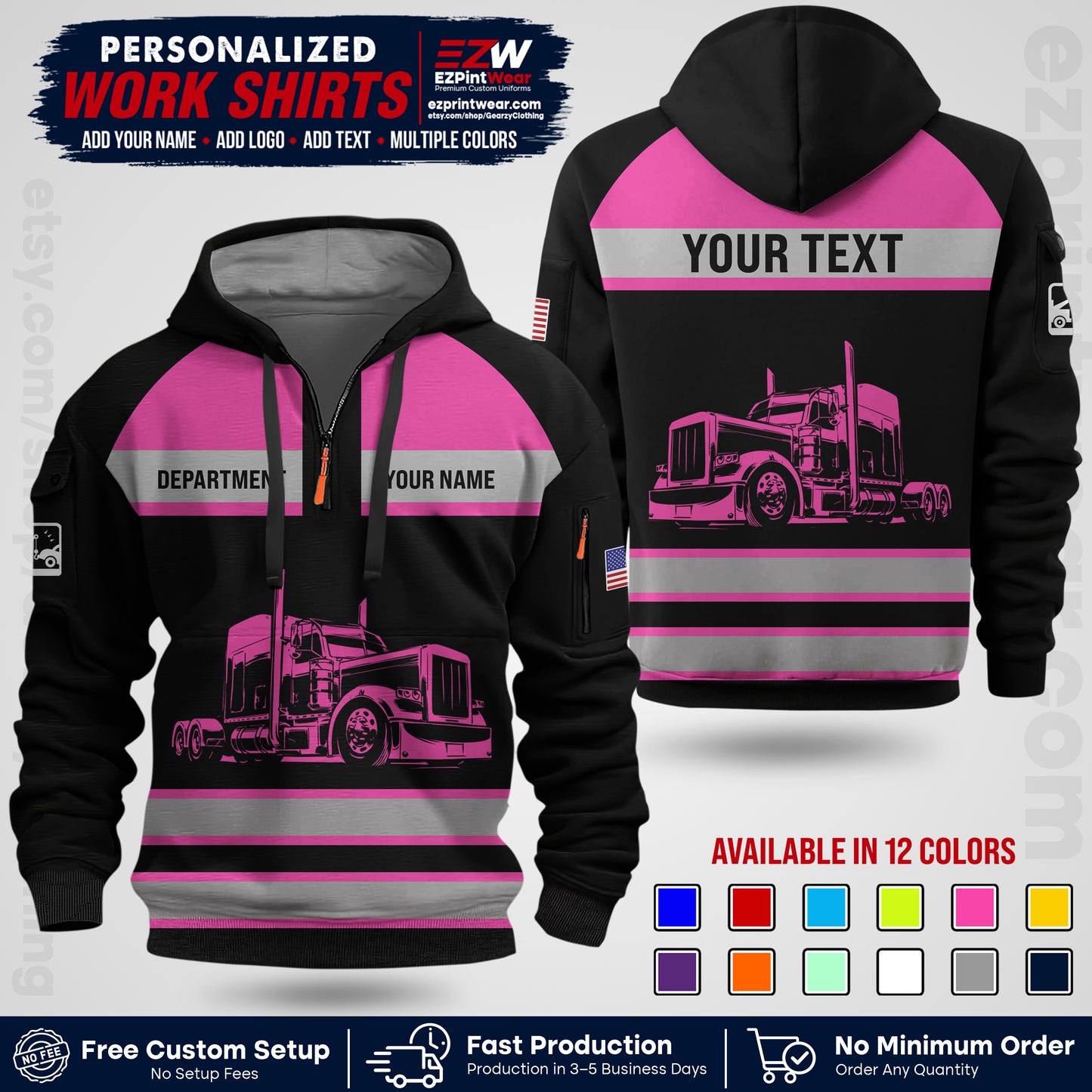 Personalized Truck Driver Workwear Uniform | Custom Safety Stripe Apparel | Non-Reflective Reflective Style Design TW02