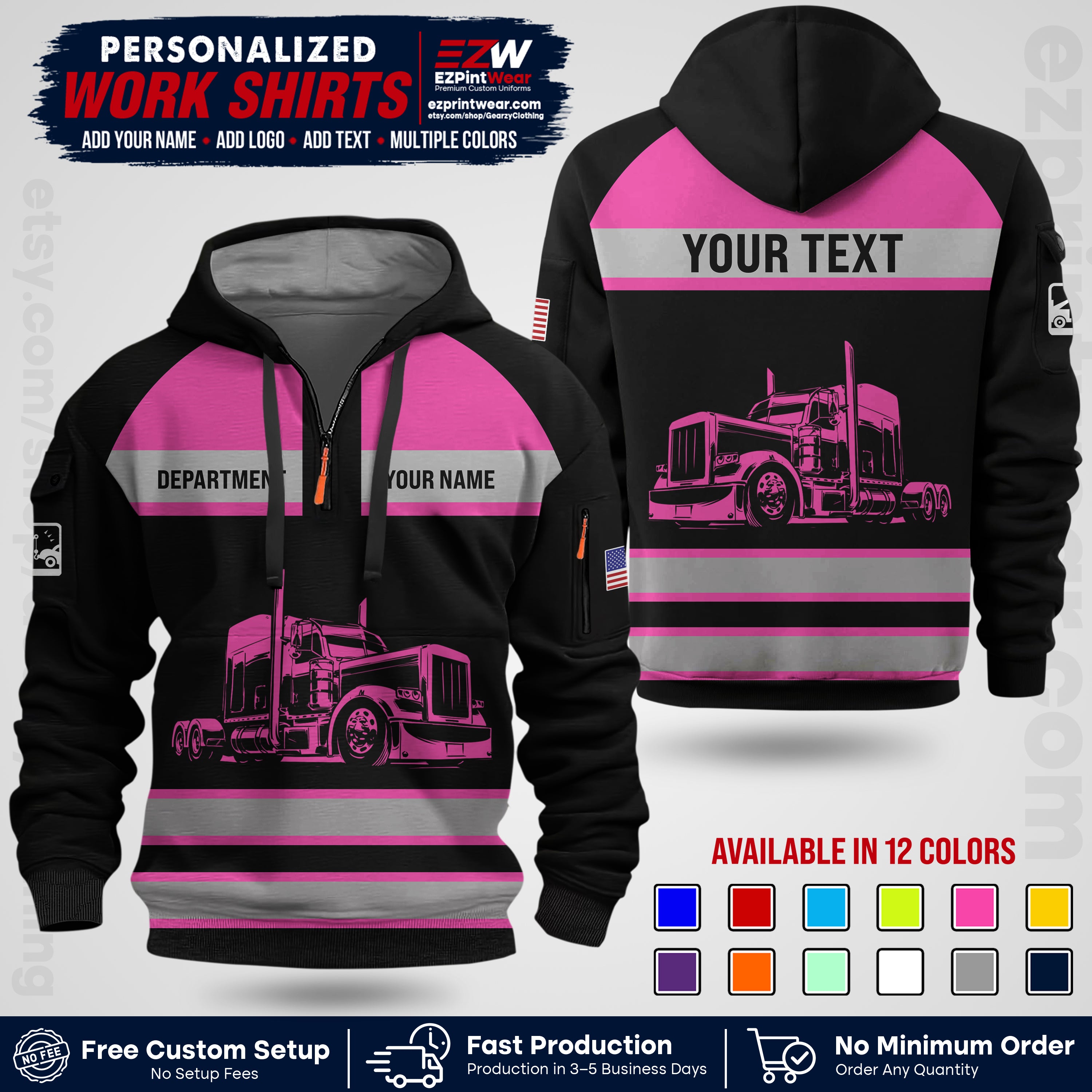 Personalized Truck Driver Workwear Uniform | Custom Safety Stripe Apparel | Non-Reflective Reflective Style Design TW02