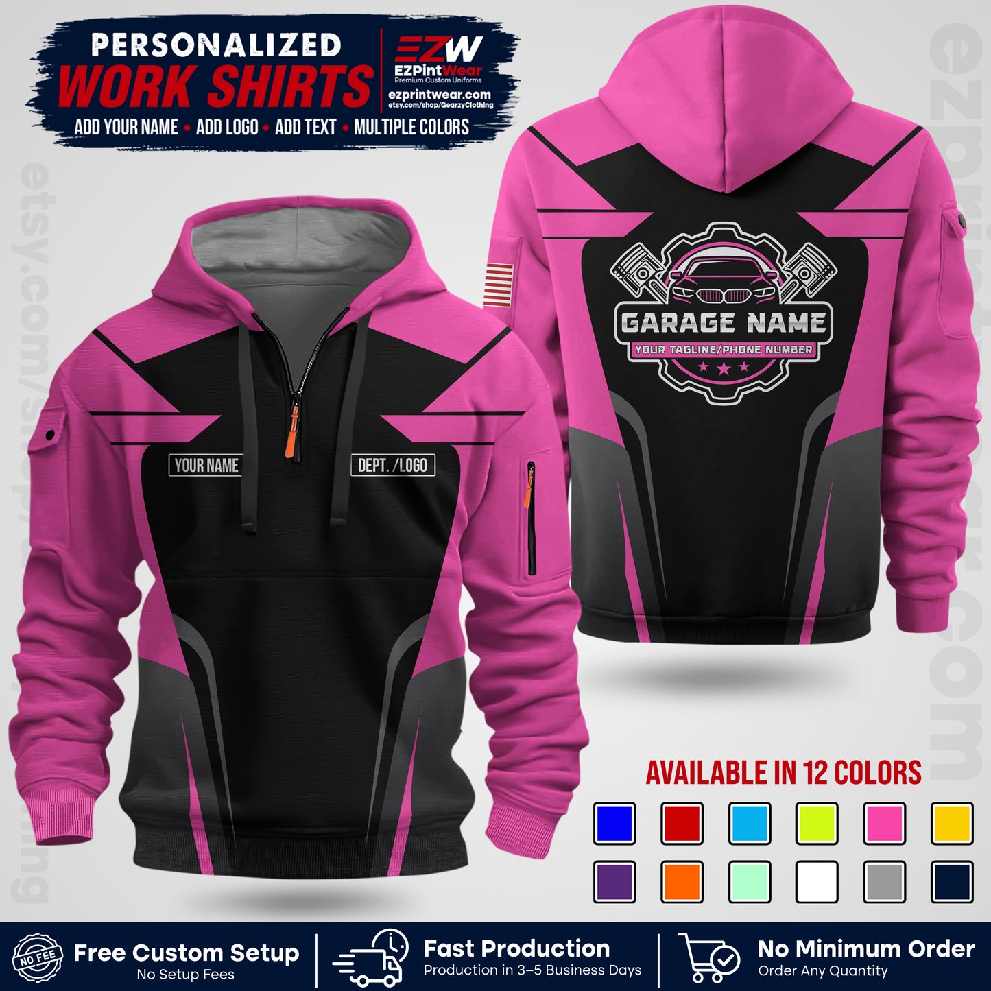 Custom Mechanic Work Shirt with Name, Logo & Text | Auto Shop Uniform | Workwear MCN 04
