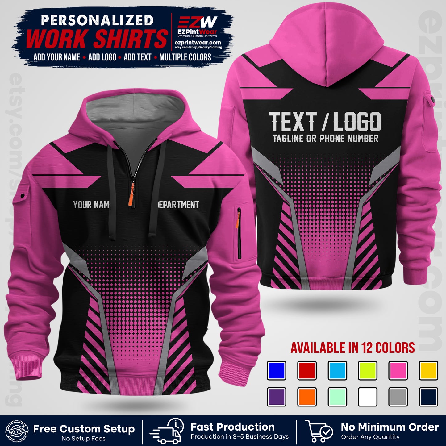 Custom All Over Print Work Uniform Shirt with Name, Logo & Text | Custom Hawaiian Shirt | Company Shirt | Employee Uniform UNF06