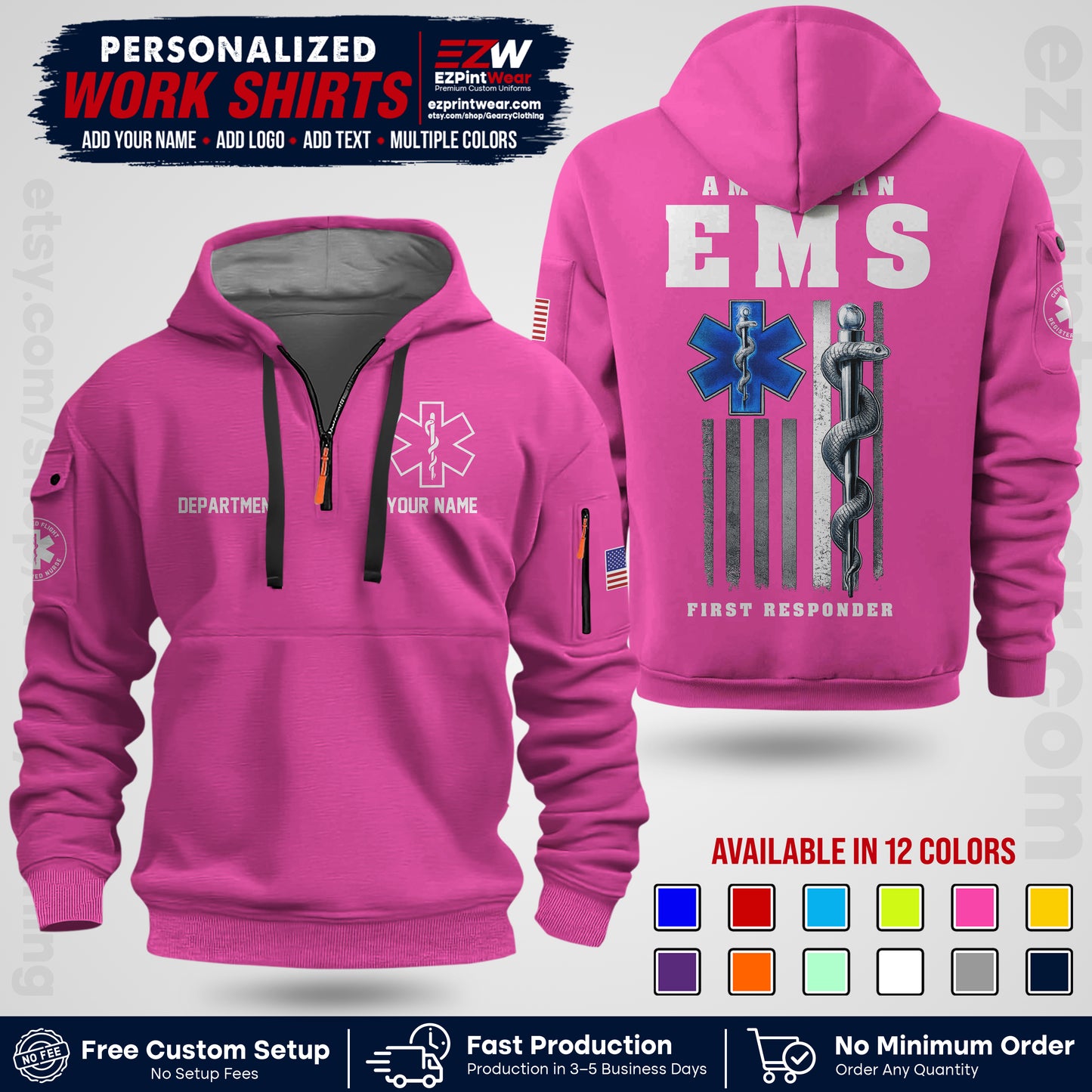 Custom EMS Shirt with Name, Logo & Text | EMS Team Uniform | First Responder Workwear EMSU03