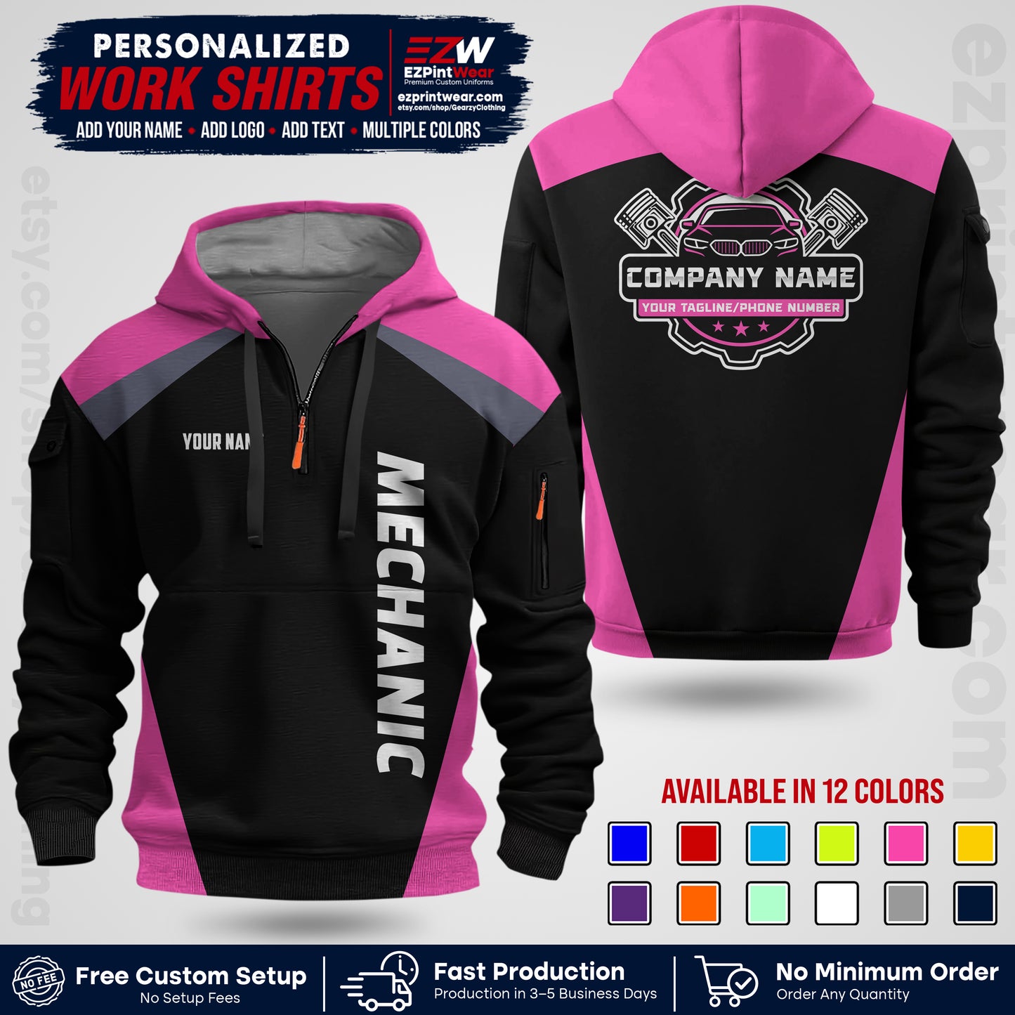 Custom Mechanic Work Shirt with Name, Logo & Text | Auto Shop Uniform | Workwear MCN 02
