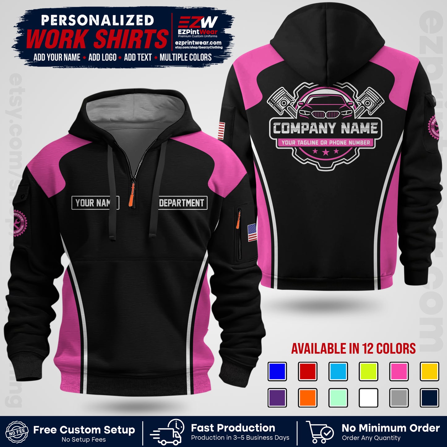 Custom Mechanic Work Shirt with Name, Logo & Text | Auto Shop Uniform | Workwear MCN 10