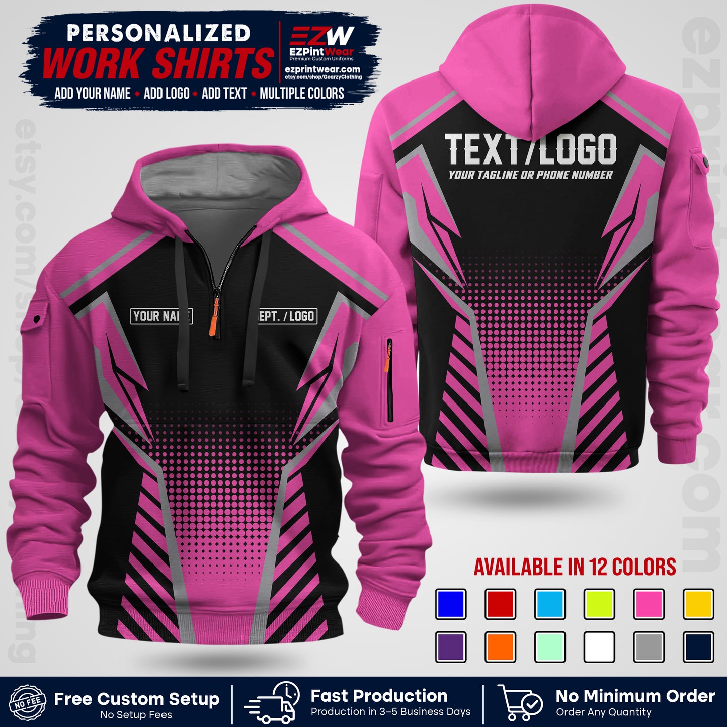 Custom All Over Print Work Uniform Shirt with Name, Logo & Text | Custom Hawaiian Shirt | Company Shirt | Employee Uniform UNF13