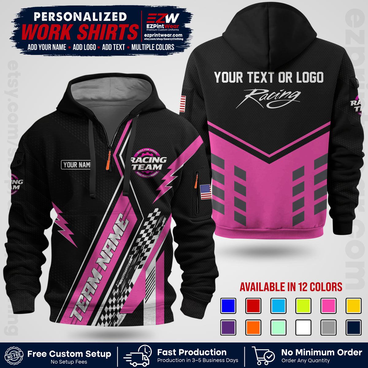 Custom Racing Shirt with Name, Logo & Text | Race Team Uniform | Crew Apparel RC16