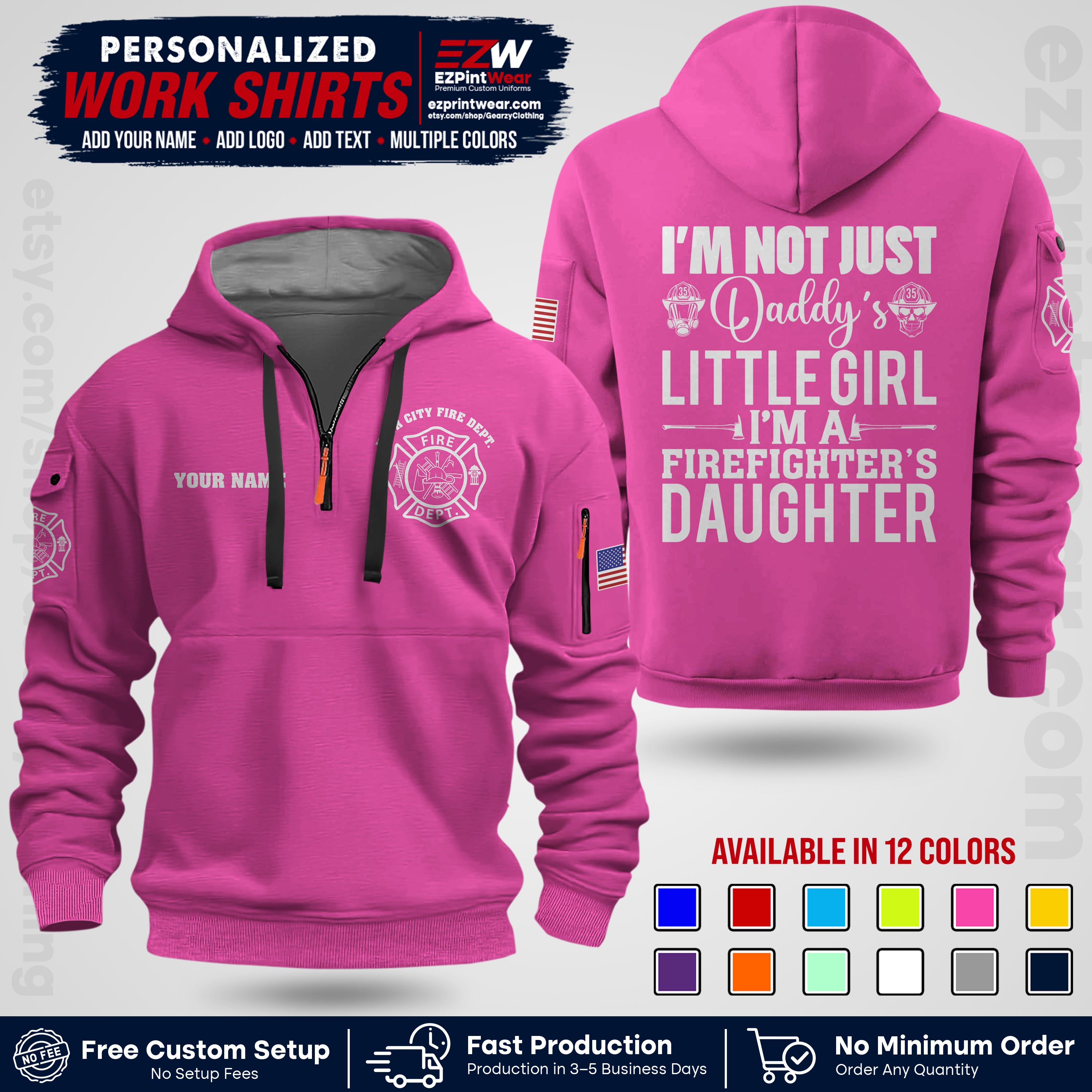 Custom Fire Department Shirt with Name, City Logo & Text | Firefighter Uniform | Button Up Work Shirt FF08
