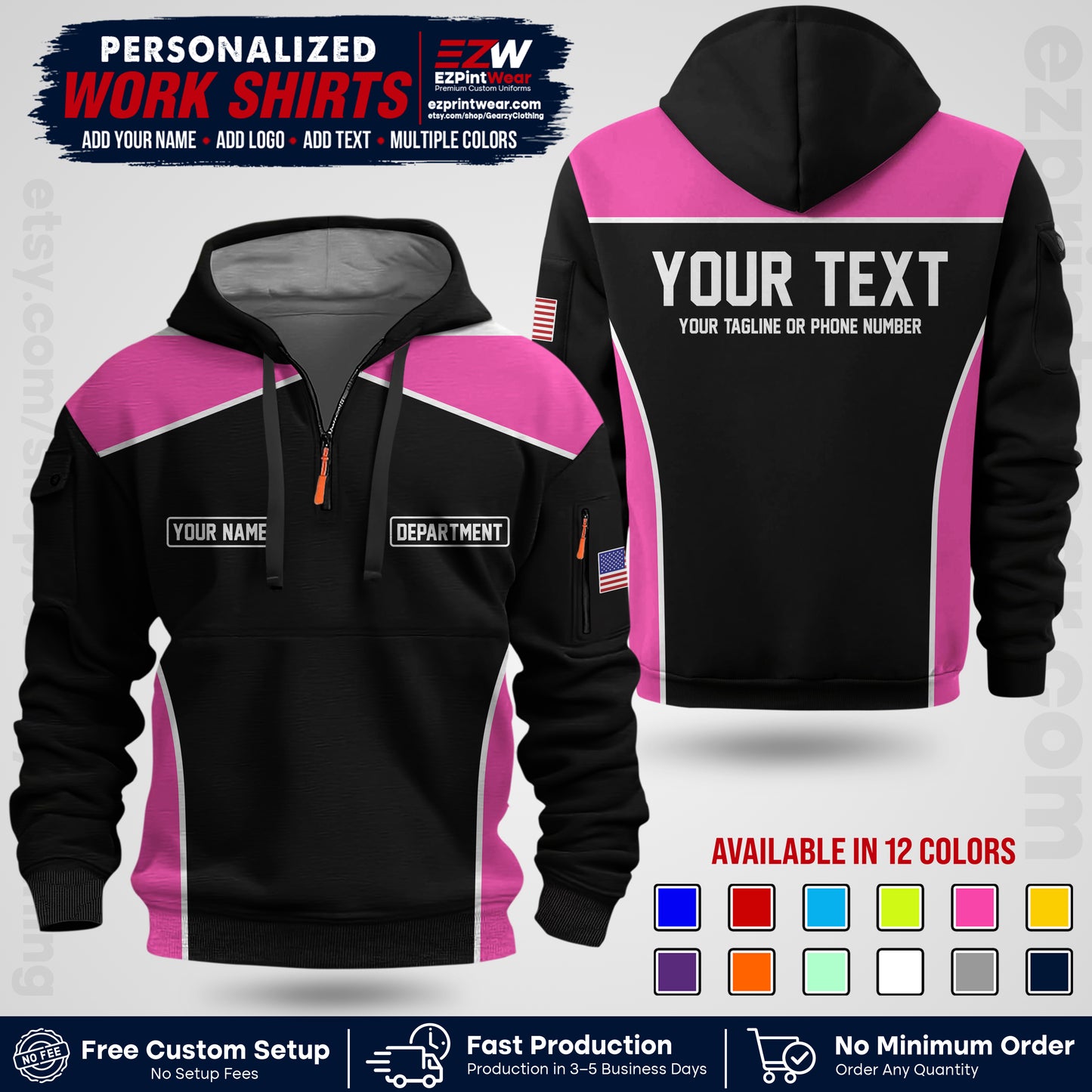 Custom All Over Print Work Uniform Shirt with Name, Logo & Text | Custom Hawaiian Shirt | Company Shirt | Employee Uniform UNF12