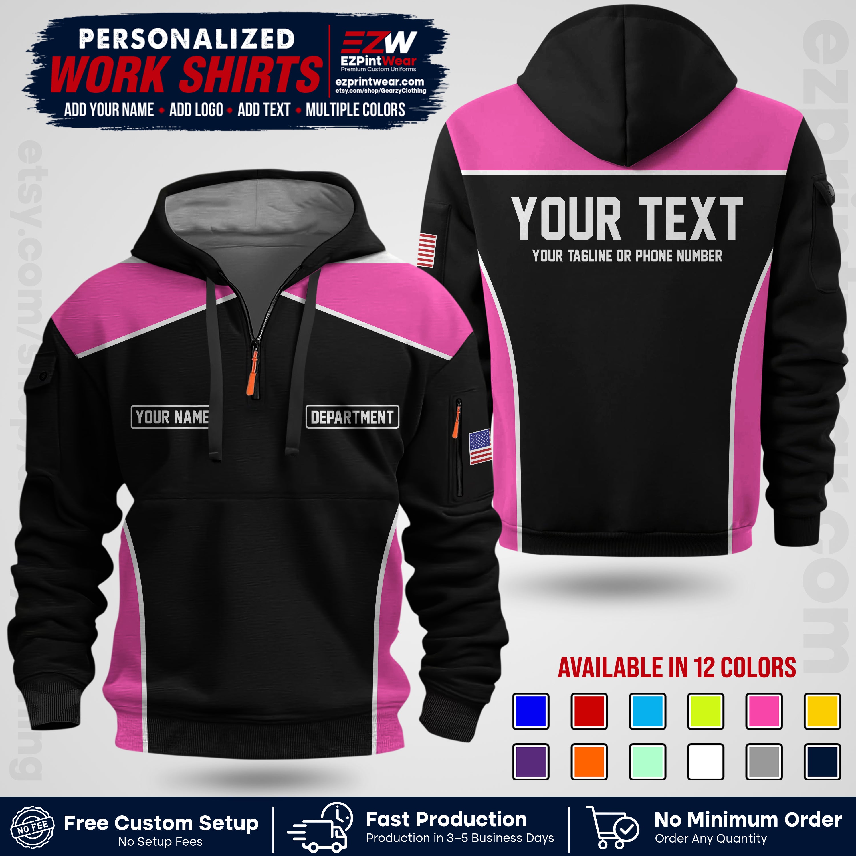 Custom All Over Print Work Uniform Shirt with Name, Logo & Text | Custom Hawaiian Shirt | Company Shirt | Employee Uniform UNF12