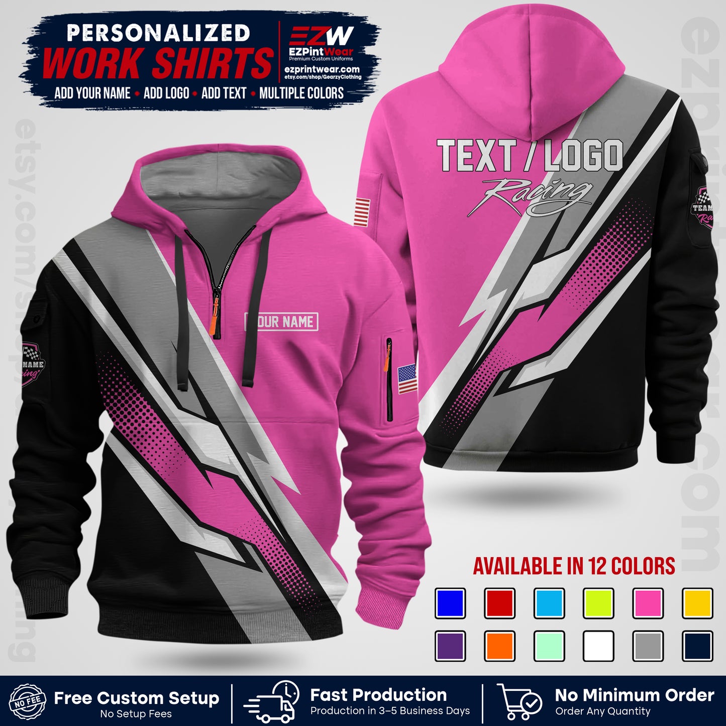 Custom Racing Shirt with Name, Logo & Text | Race Team Uniform | Crew Apparel RC01