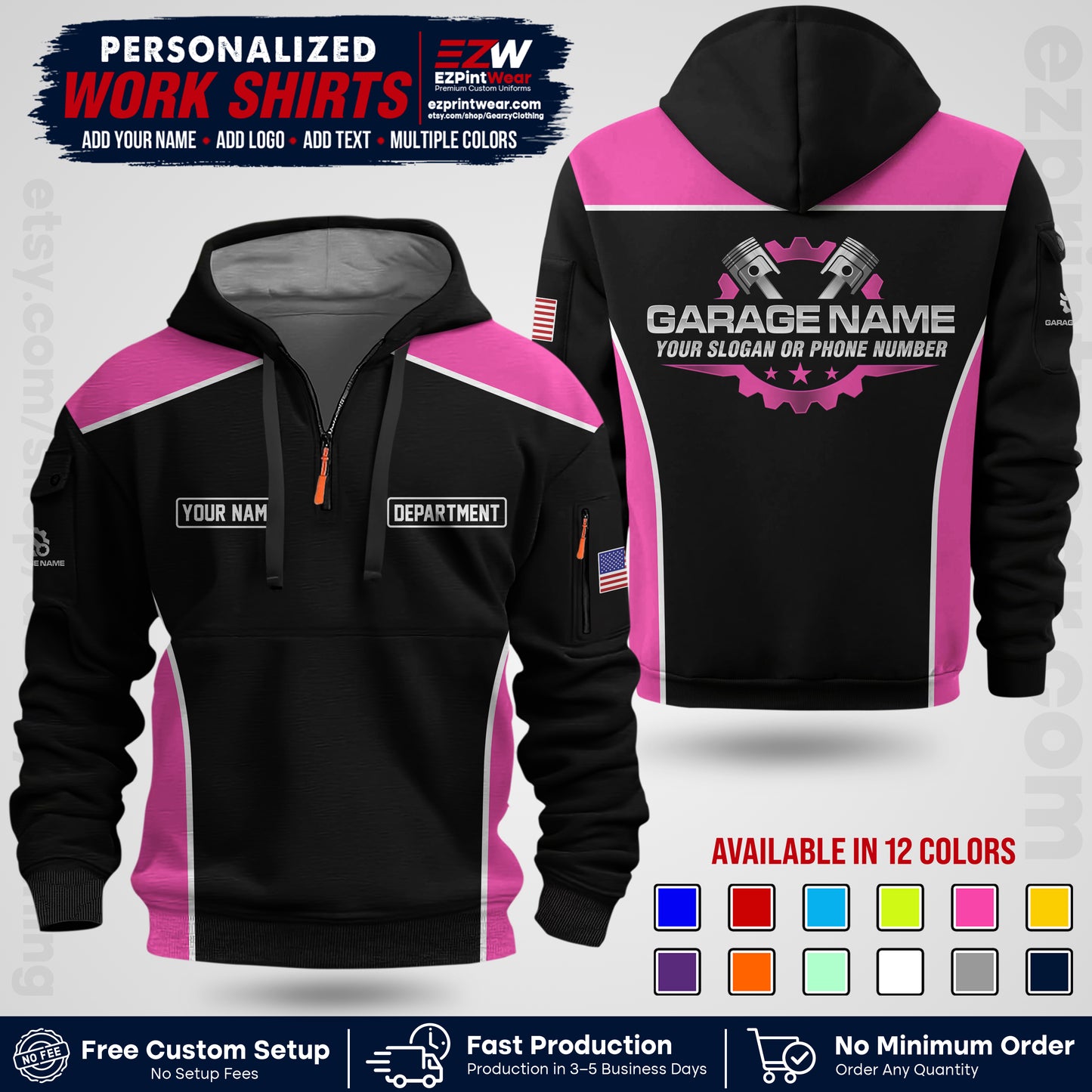 Custom Mechanic Work Shirt with Name, Logo & Text | Auto Shop Uniform | Workwear MCN 07
