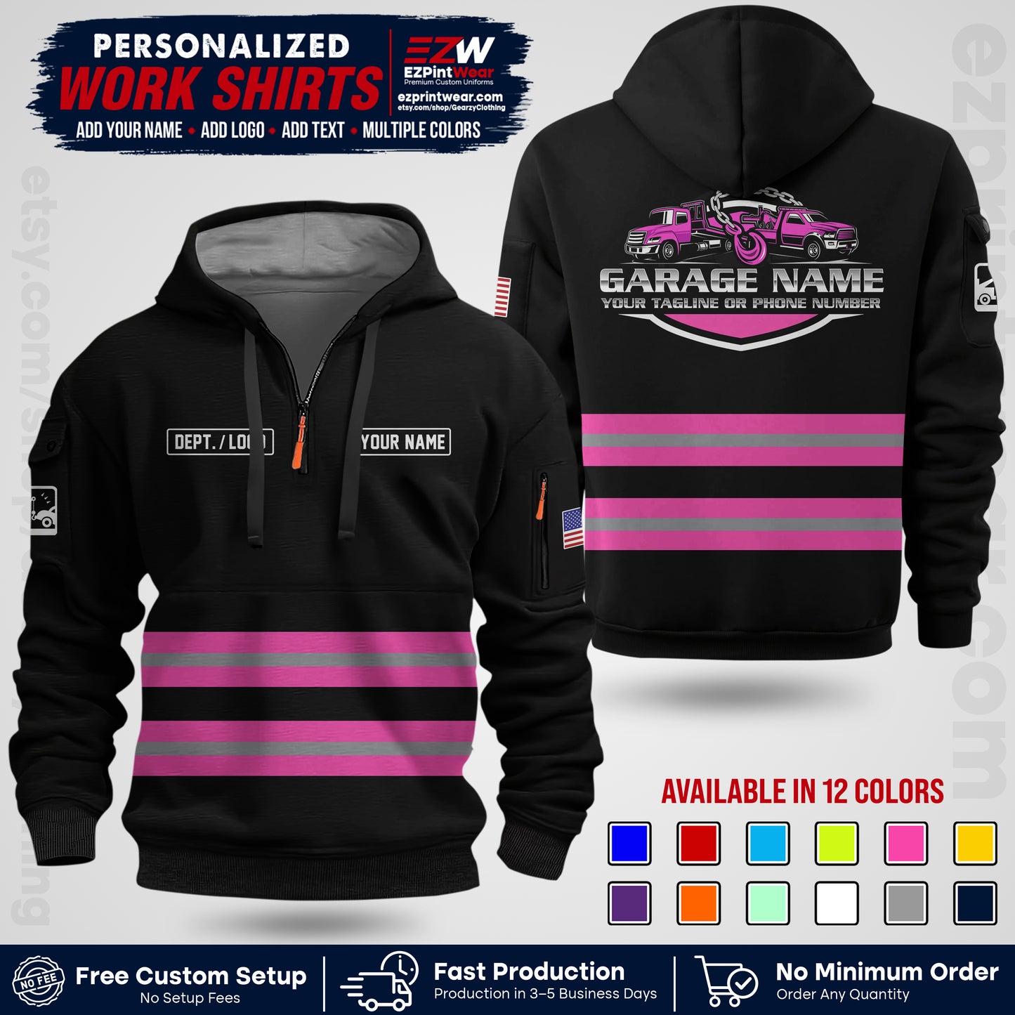 Custom Towing Workwear Uniform | Personalized Tow Truck Shirt | Non-Reflective Safety Stripe Apparel | Custom Towing Shirt | Tow Truck Apparel TW03