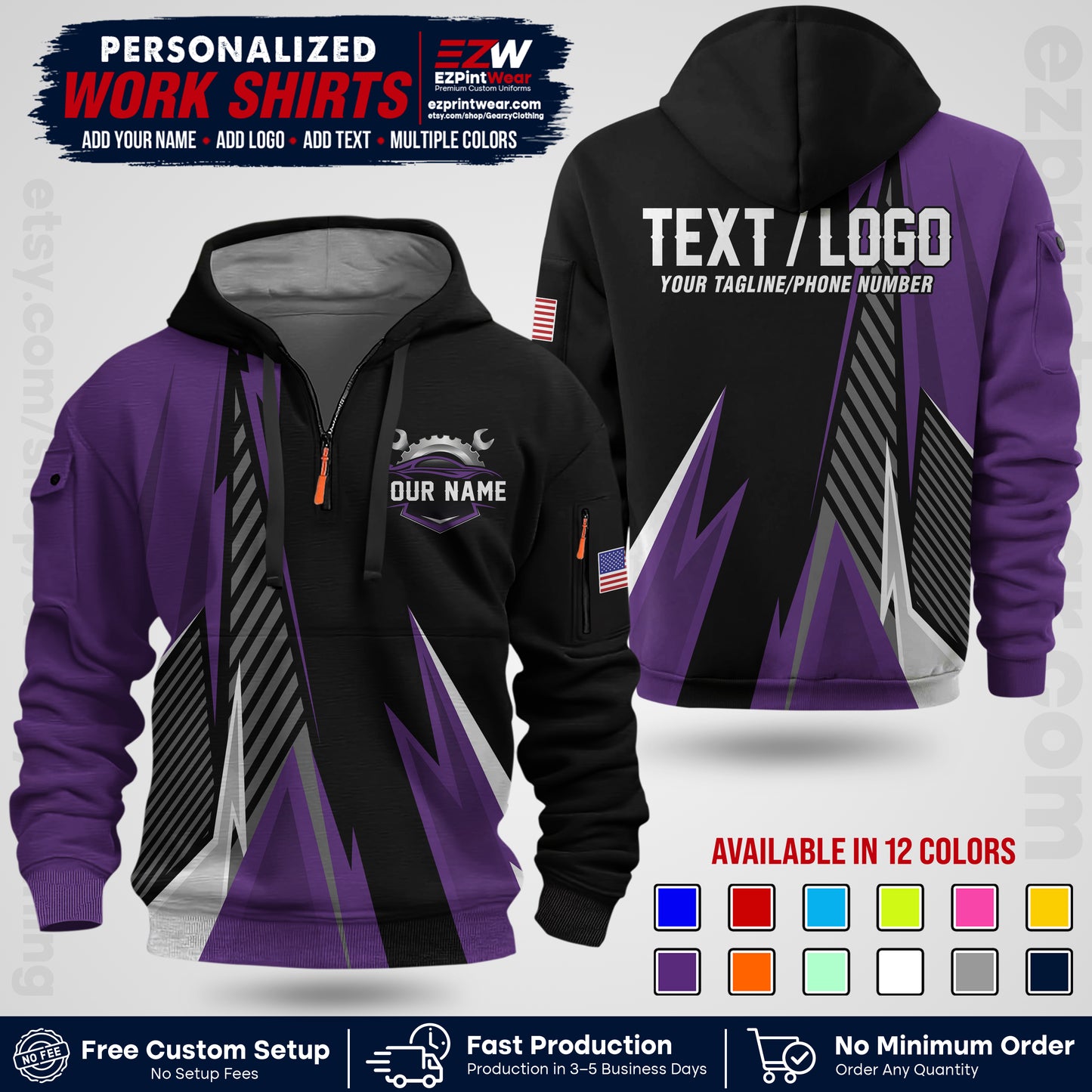 Custom Mechanic Work Shirt with Name, Logo & Text | Auto Shop Uniform | Workwear MCN 01