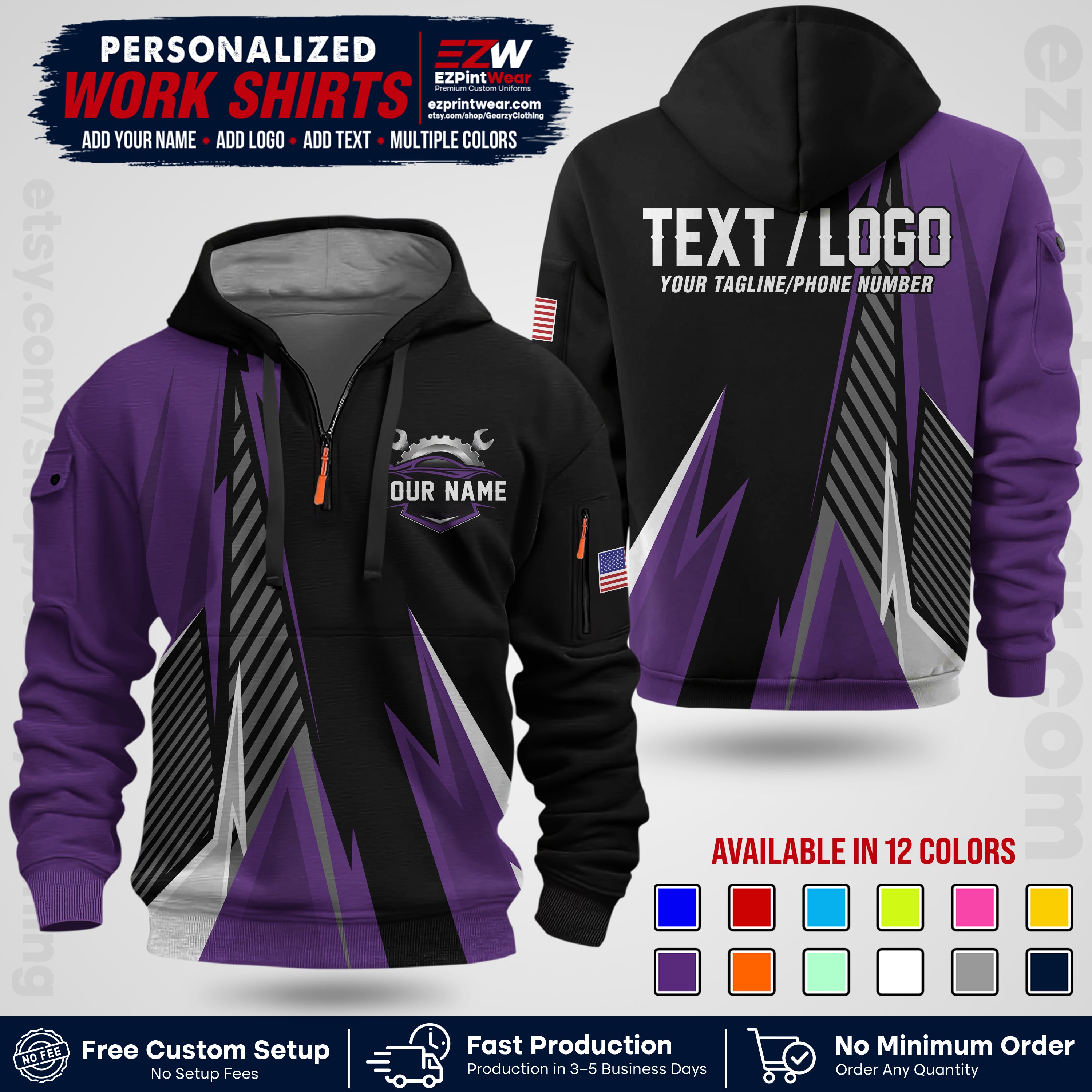 Custom Mechanic Work Shirt with Name, Logo & Text | Auto Shop Uniform | Workwear MCN 01