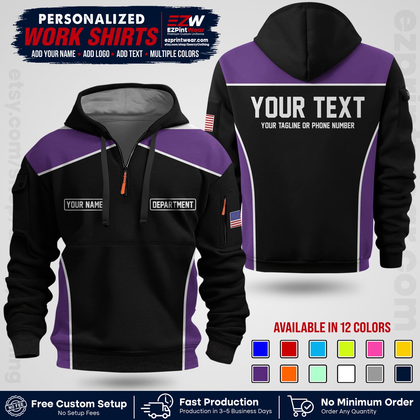 Custom All Over Print Work Uniform Shirt with Name, Logo & Text | Custom Hawaiian Shirt | Company Shirt | Employee Uniform UNF12