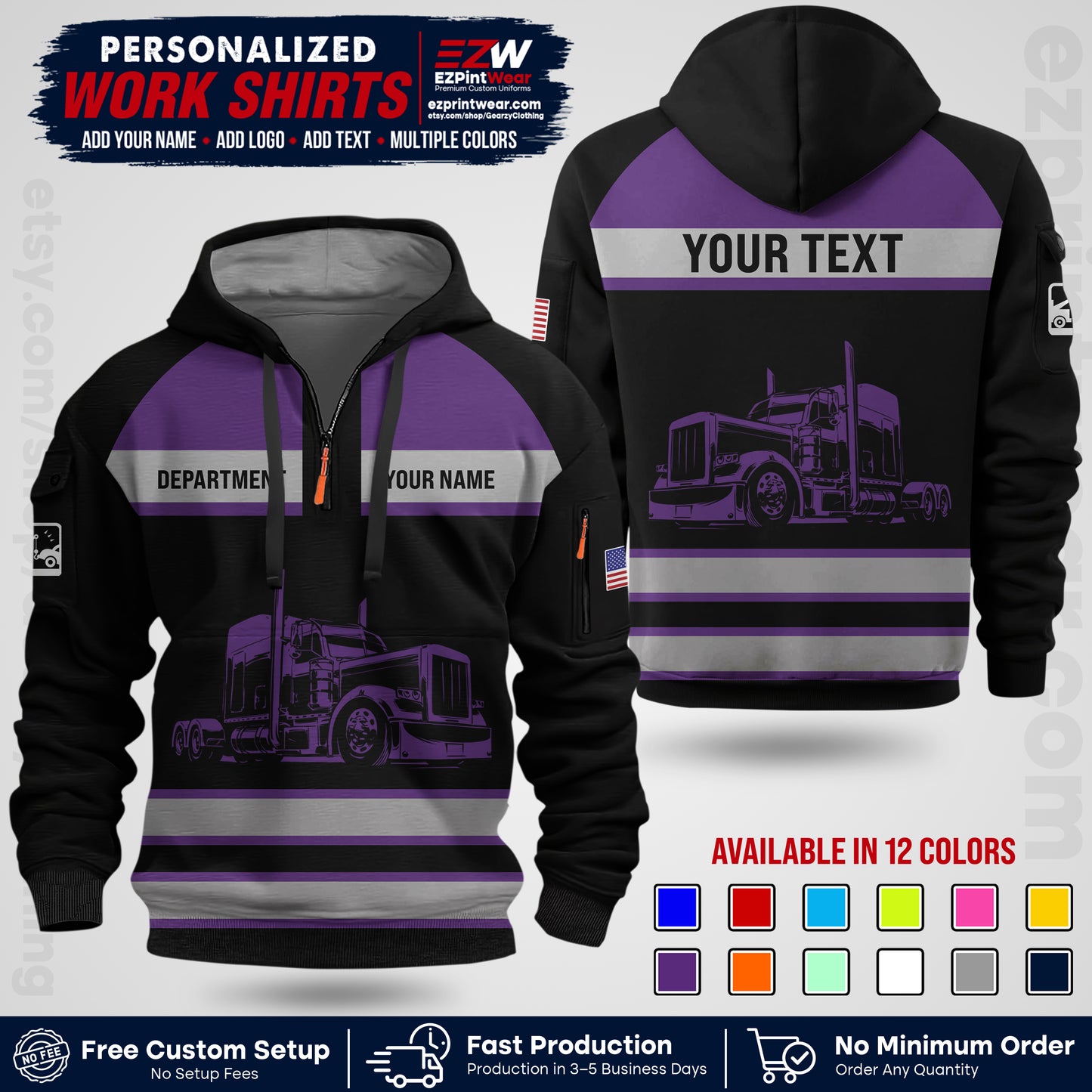 Personalized Truck Driver Workwear Uniform | Custom Safety Stripe Apparel | Non-Reflective Reflective Style Design TW02