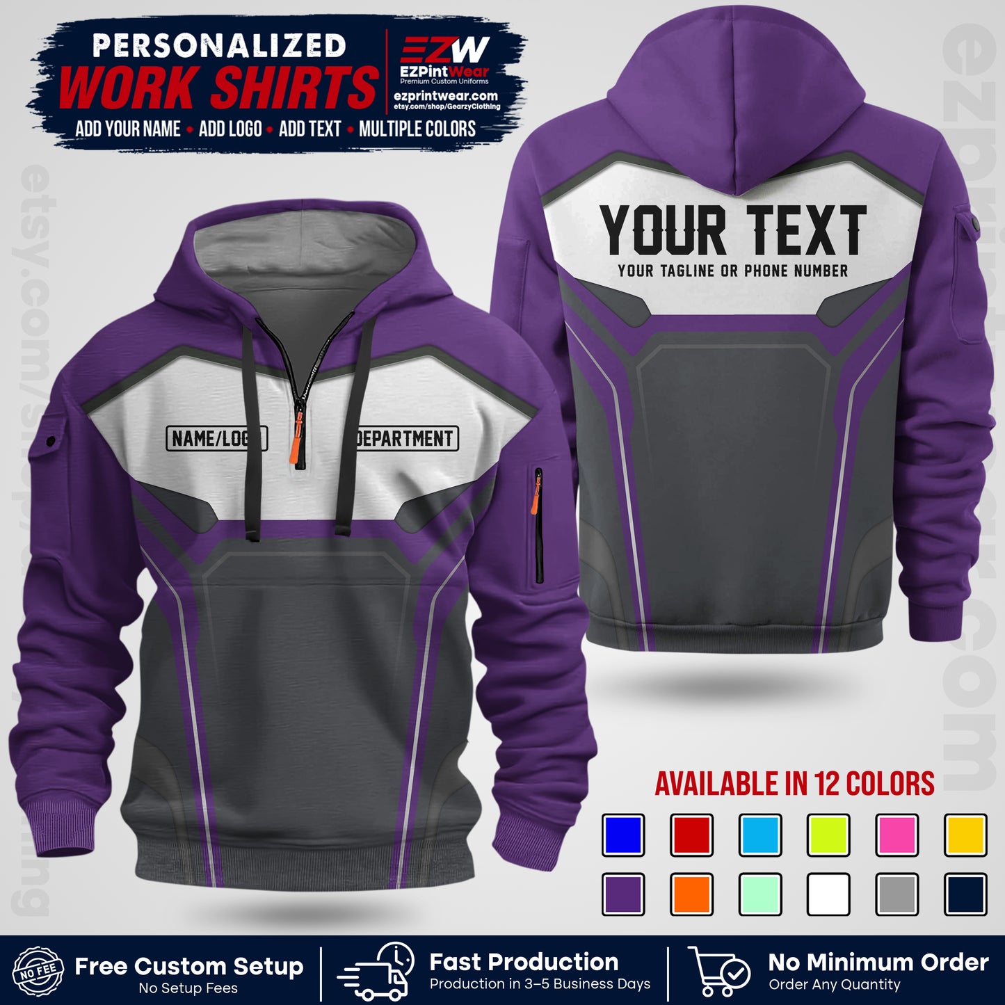 Custom All Over Print Work Uniform Shirt with Name, Logo & Text | Custom Hawaiian Shirt | Company Shirt | Employee Uniform UNF05