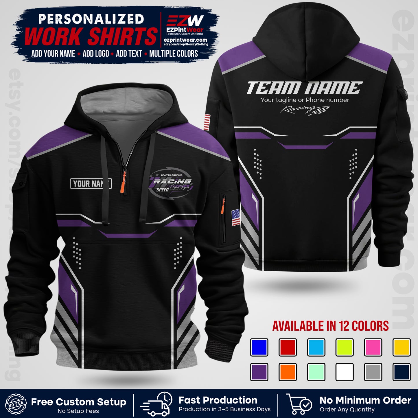 Custom Racing Shirt with Name, Logo & Text | Race Team Uniform | Crew Apparel RC10