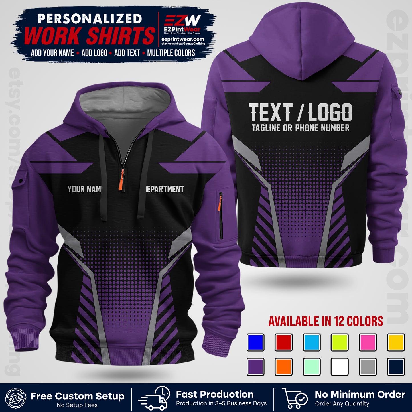 Custom All Over Print Work Uniform Shirt with Name, Logo & Text | Custom Hawaiian Shirt | Company Shirt | Employee Uniform UNF06
