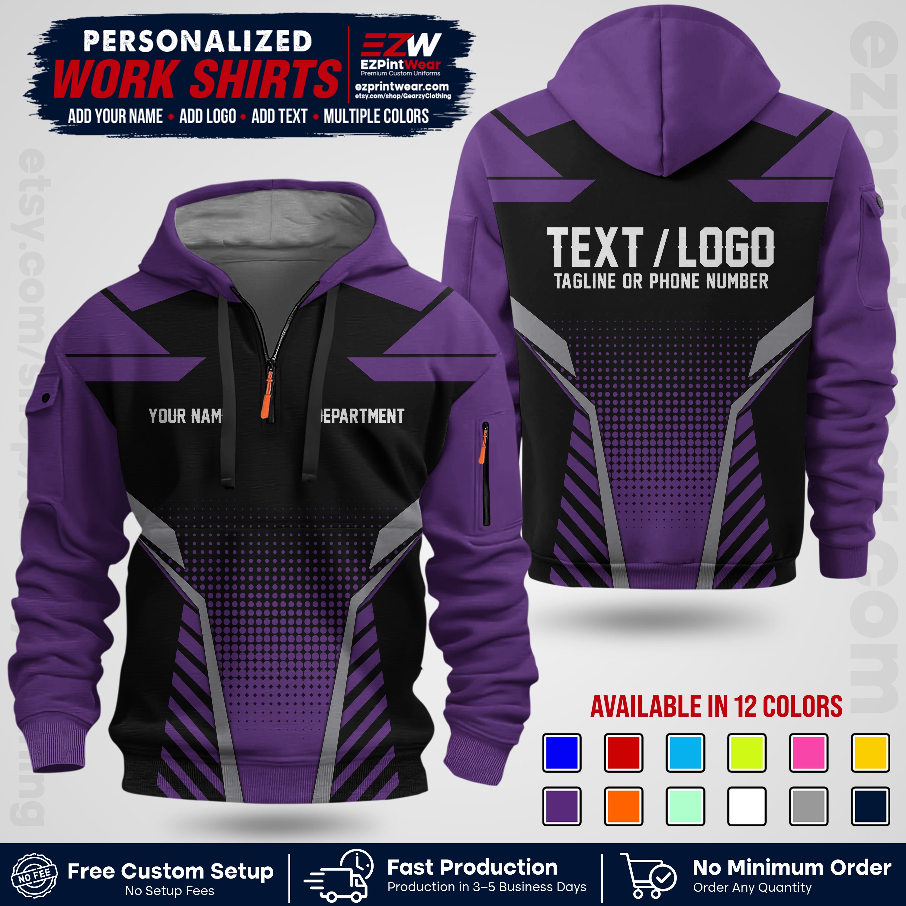 Custom All Over Print Work Uniform Shirt with Name, Logo & Text | Custom Hawaiian Shirt | Company Shirt | Employee Uniform UNF06