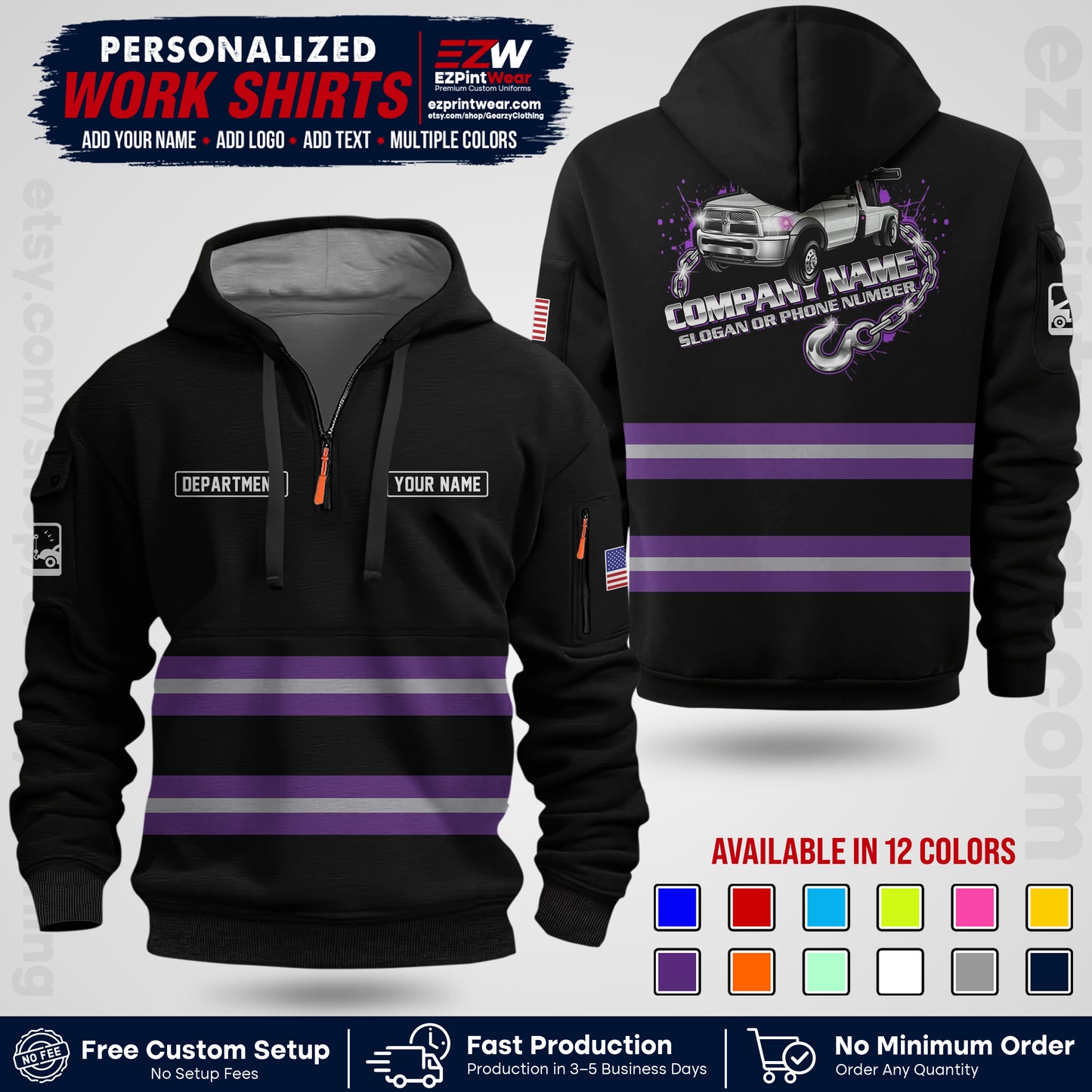 Custom Towing Workwear Uniform | Personalized Tow Truck Shirt | Non-Reflective Safety Stripe Apparel | Custom Towing Shirt | Tow Truck Apparel TW05