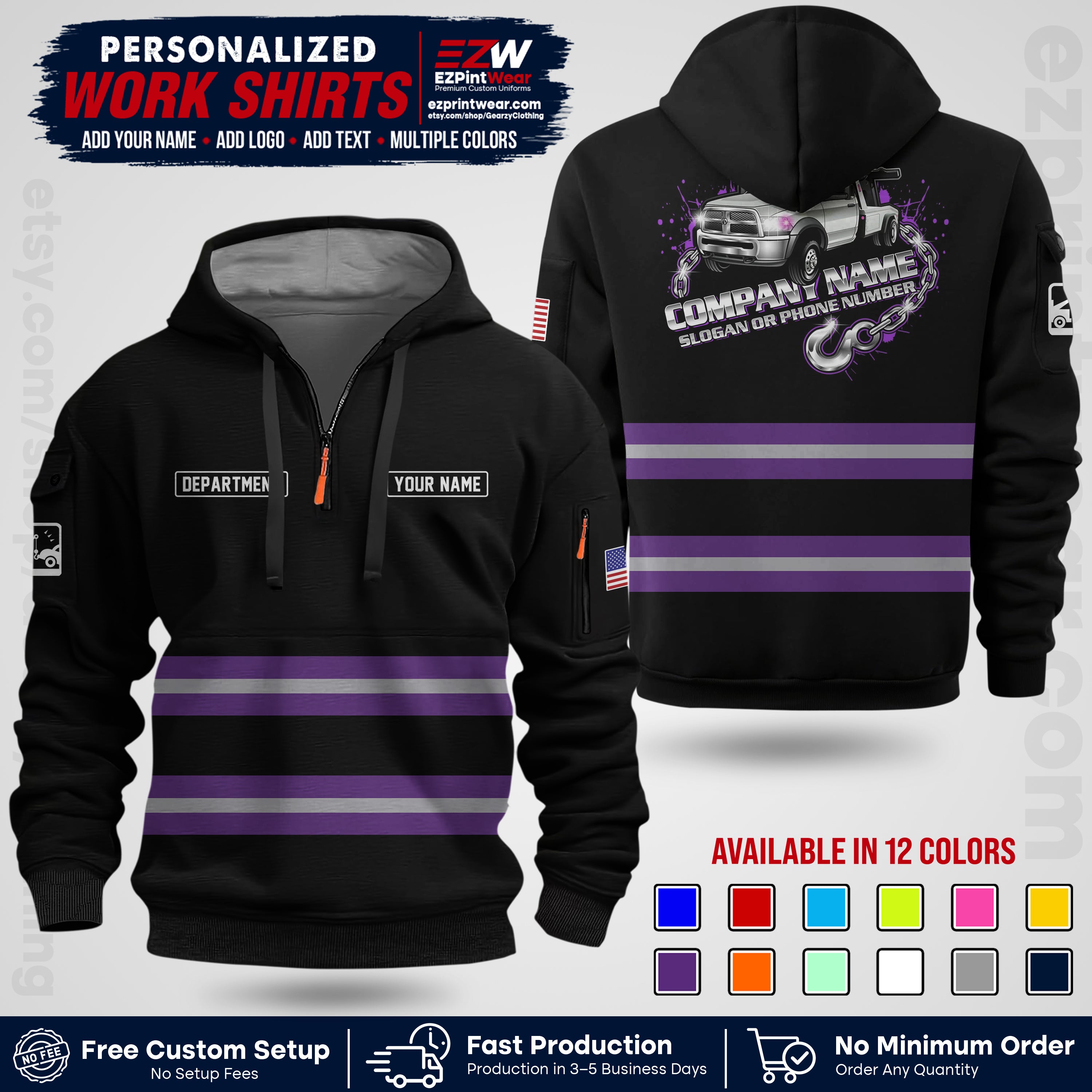 Custom Towing Workwear Uniform | Personalized Tow Truck Shirt | Non-Reflective Safety Stripe Apparel | Custom Towing Shirt | Tow Truck Apparel TW05