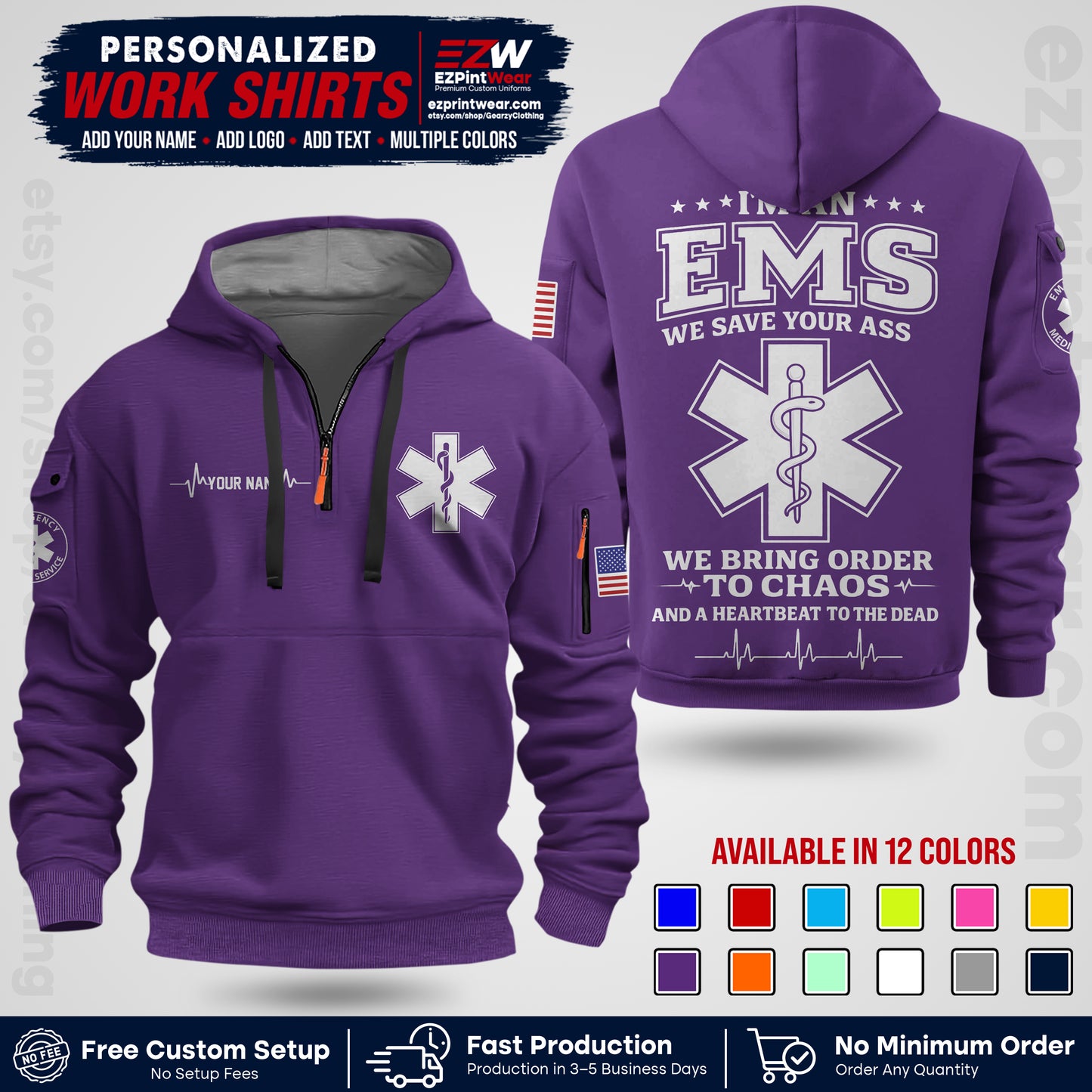 Custom EMS Shirt with Name, Logo & Text | EMS Team Uniform | First Responder Workwear EMSU05