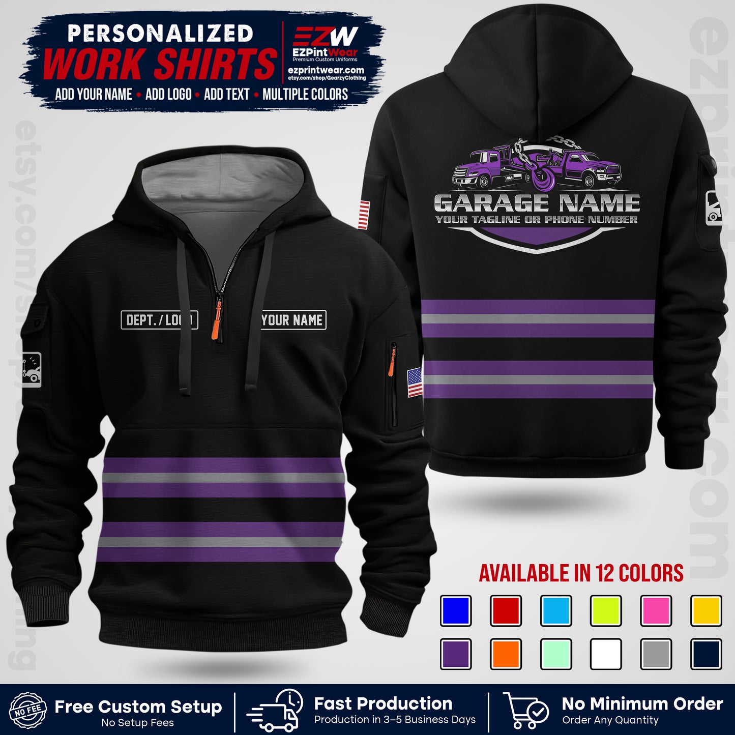 Custom Towing Workwear Uniform | Personalized Tow Truck Shirt | Non-Reflective Safety Stripe Apparel | Custom Towing Shirt | Tow Truck Apparel TW03
