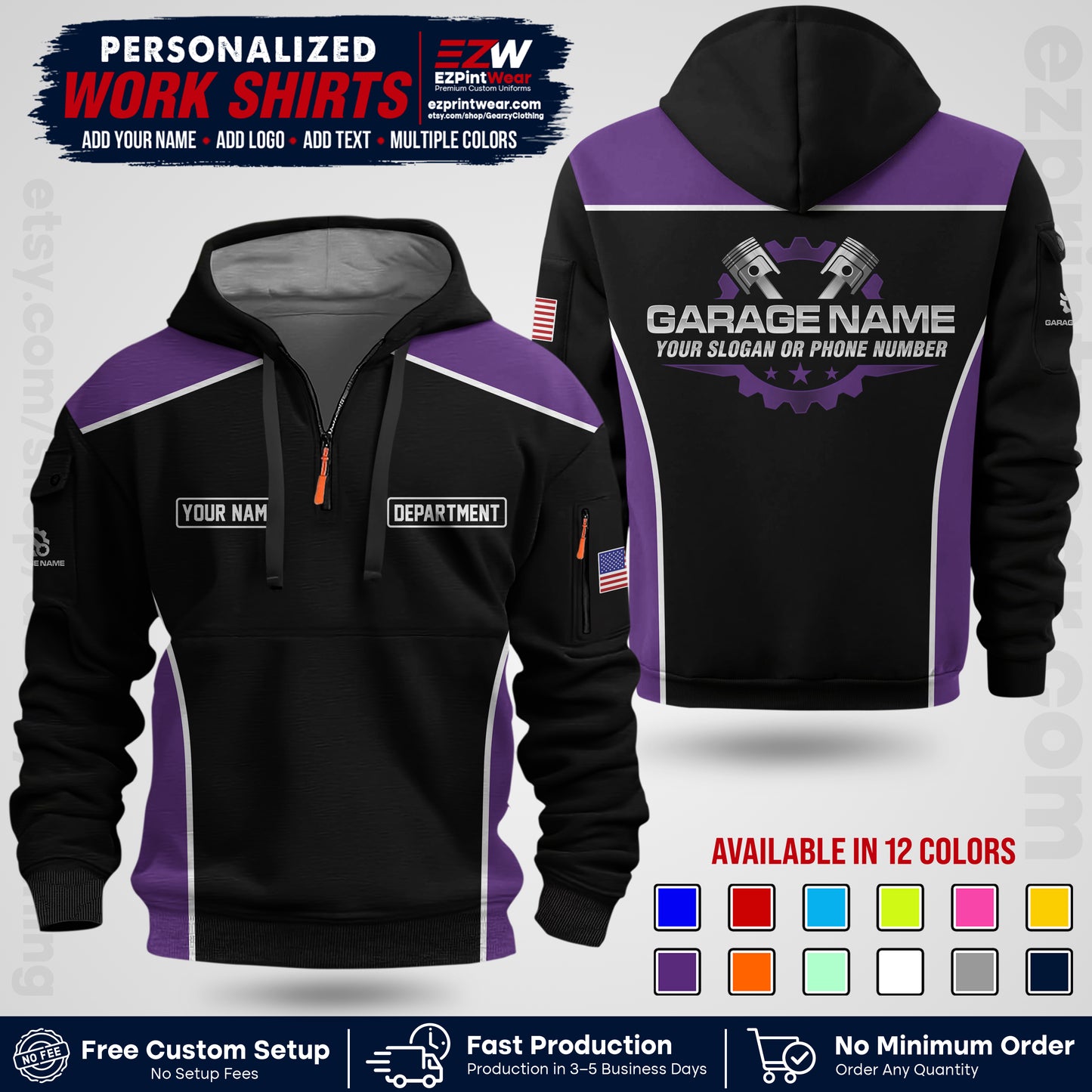 Custom Mechanic Work Shirt with Name, Logo & Text | Auto Shop Uniform | Workwear MCN 07