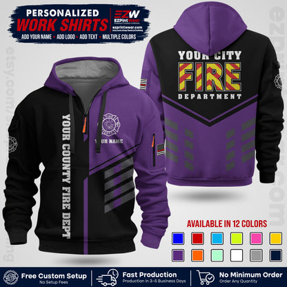 Custom Fire Department Shirt with Name, City Logo & Text | Firefighter Uniform | Button Up Work Shirt FF06