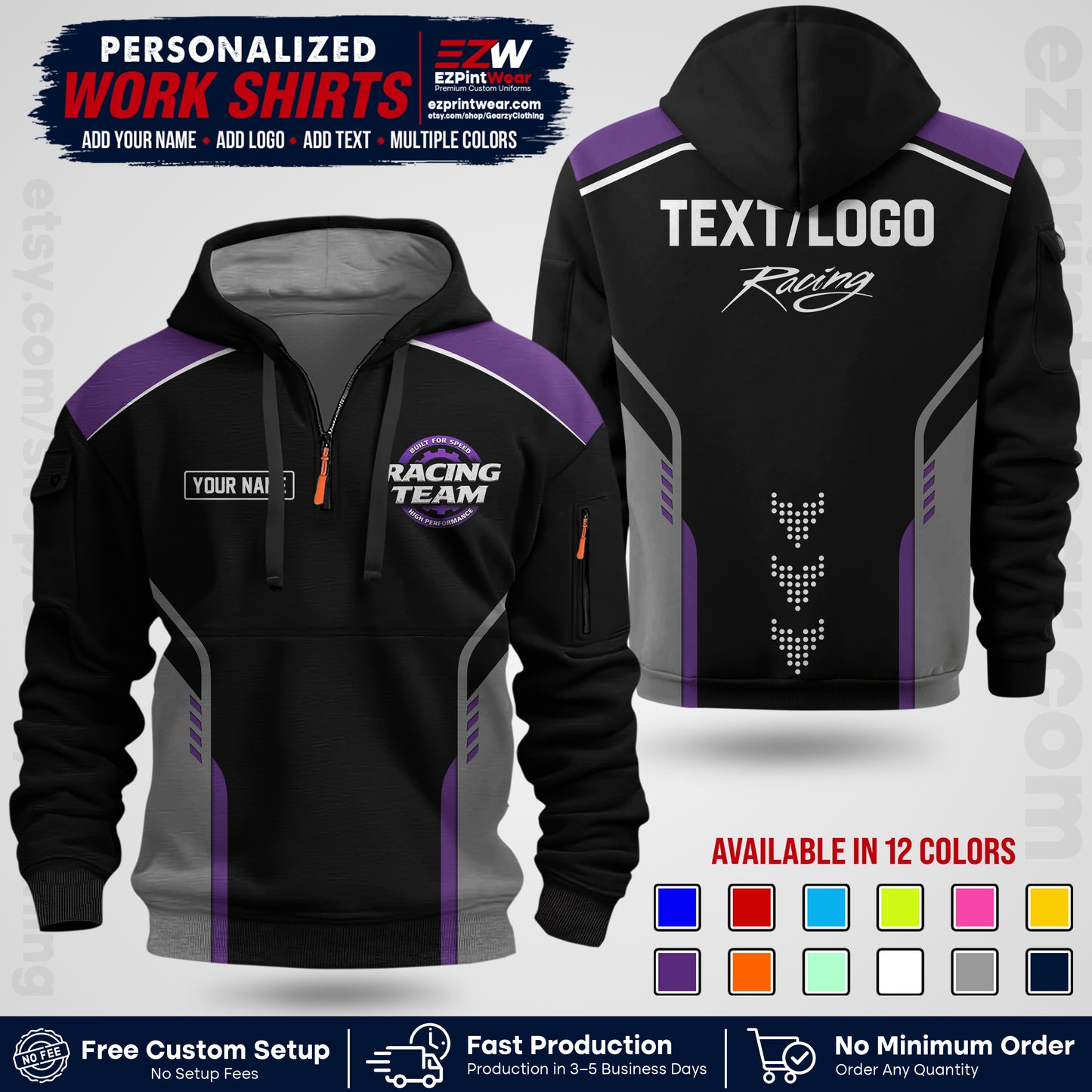 Custom Racing Shirt with Name, Logo & Text | Race Team Uniform | Crew Apparel RC09