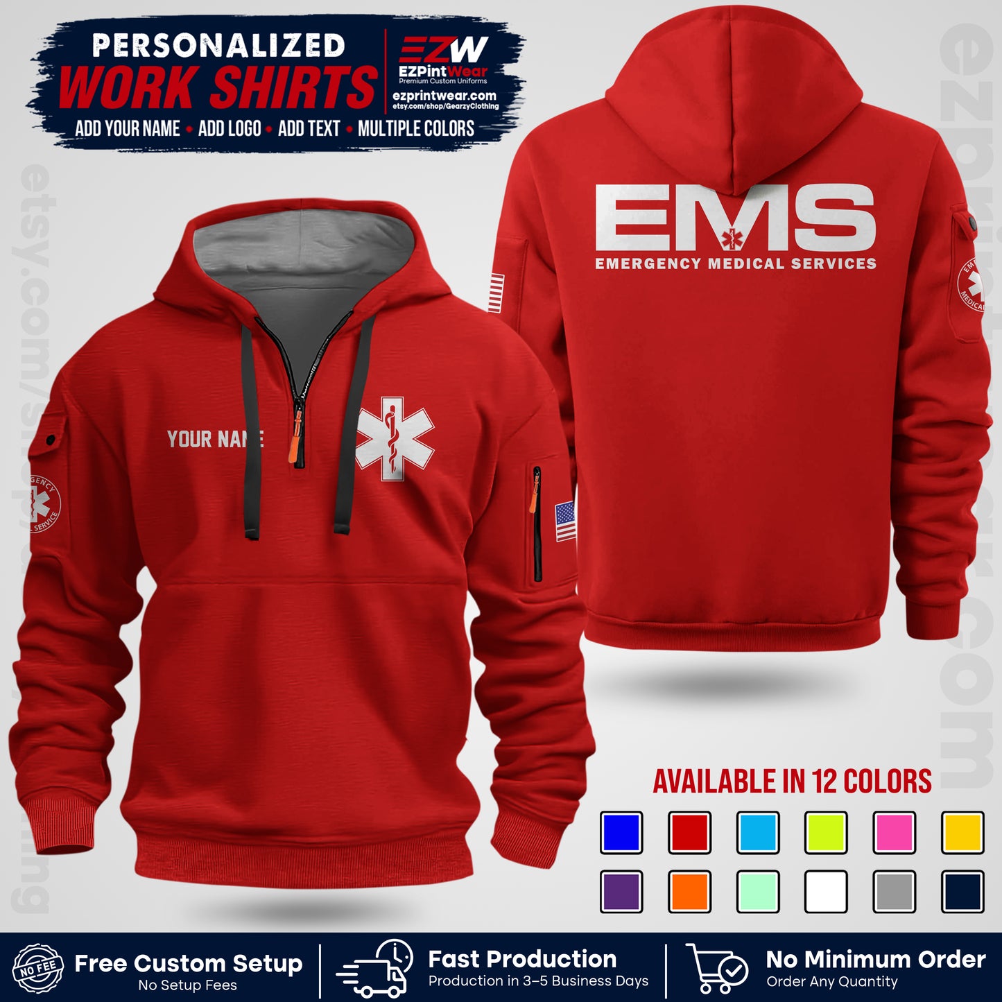 Custom EMS Shirt with Name, Logo & Text | EMS Team Uniform | First Responder Workwear EMSU01